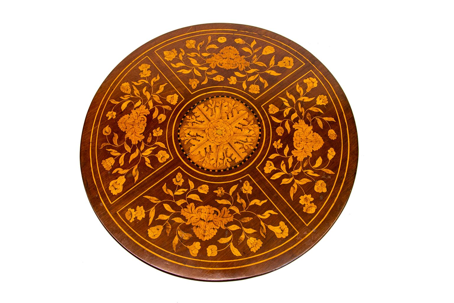 English 18th Century Marquetry Tilt-Top Tripod Table