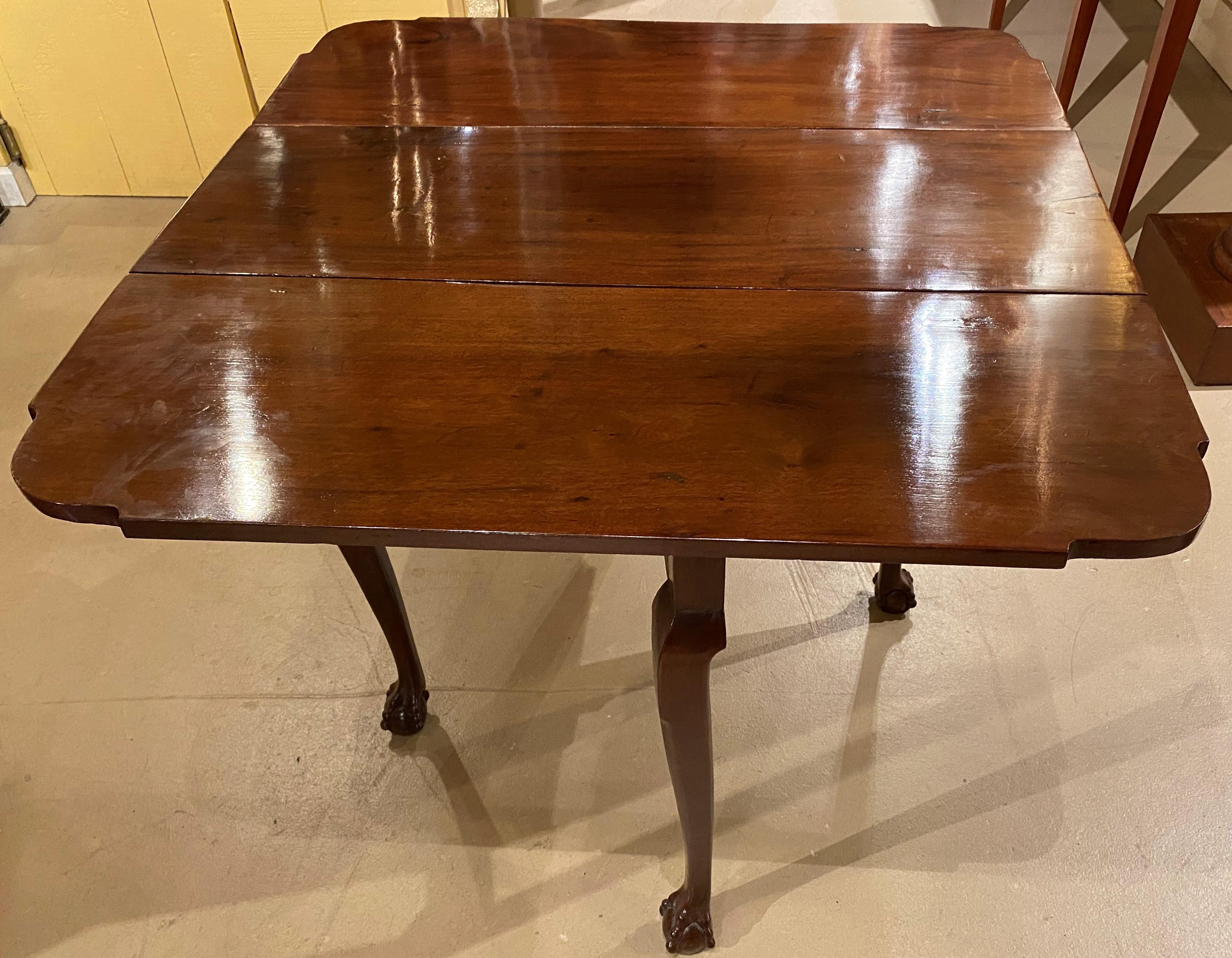 Chippendale 18th Century Massachusetts Mahogany Drop Leaf Table with Ball & Claw Feet For Sale