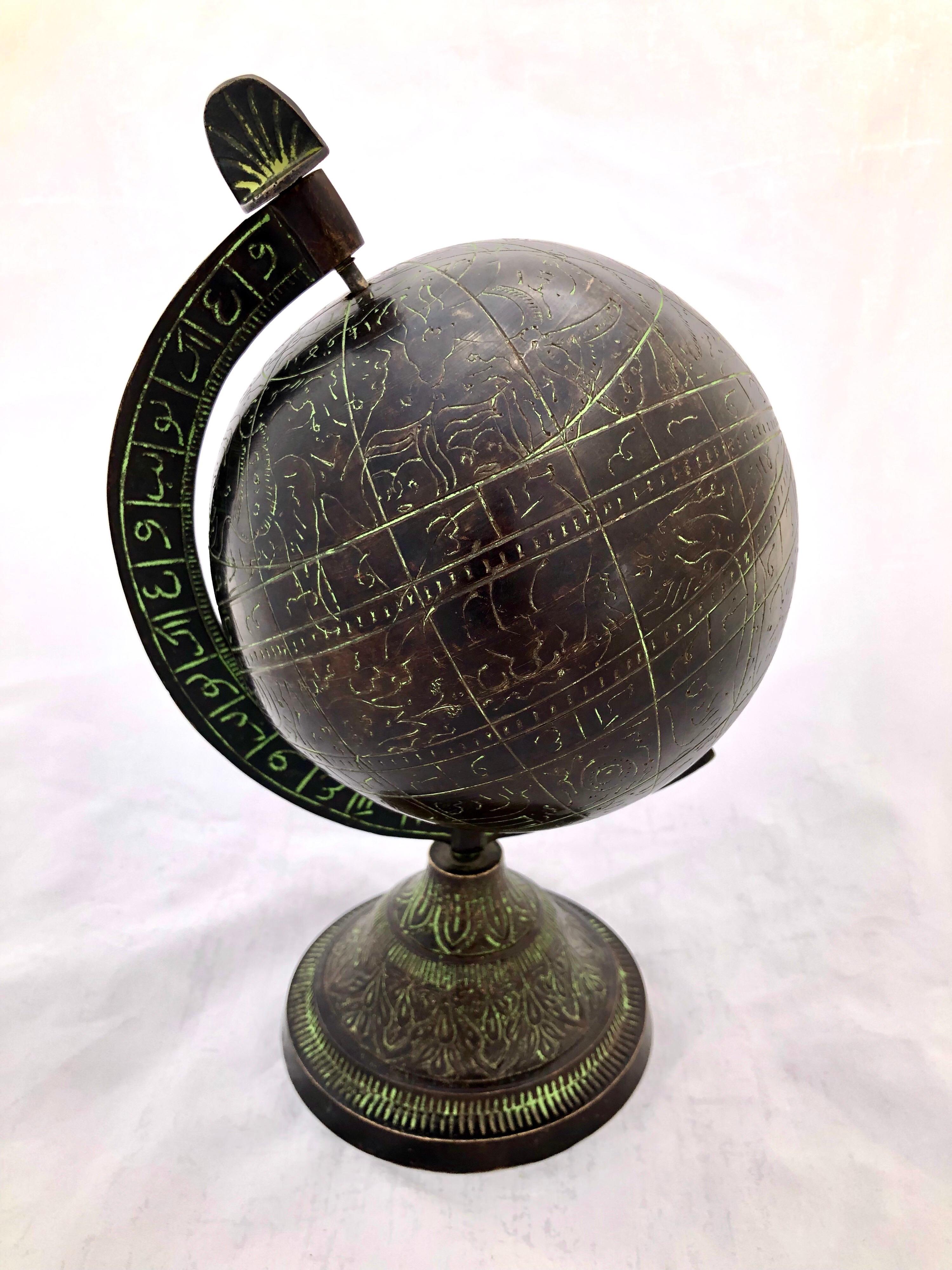 Engraved 18th Century Islamic Astrolabe Sphere - Antique Bronze Celestial Globe  For Sale