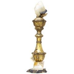 18th Century Mecca Candlestick with Calcite Crystals on a Crytal and Agate Base