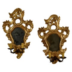 18th Century, Mecca Giltwood Pair of Italian Louis XV Candle Wall Sconce