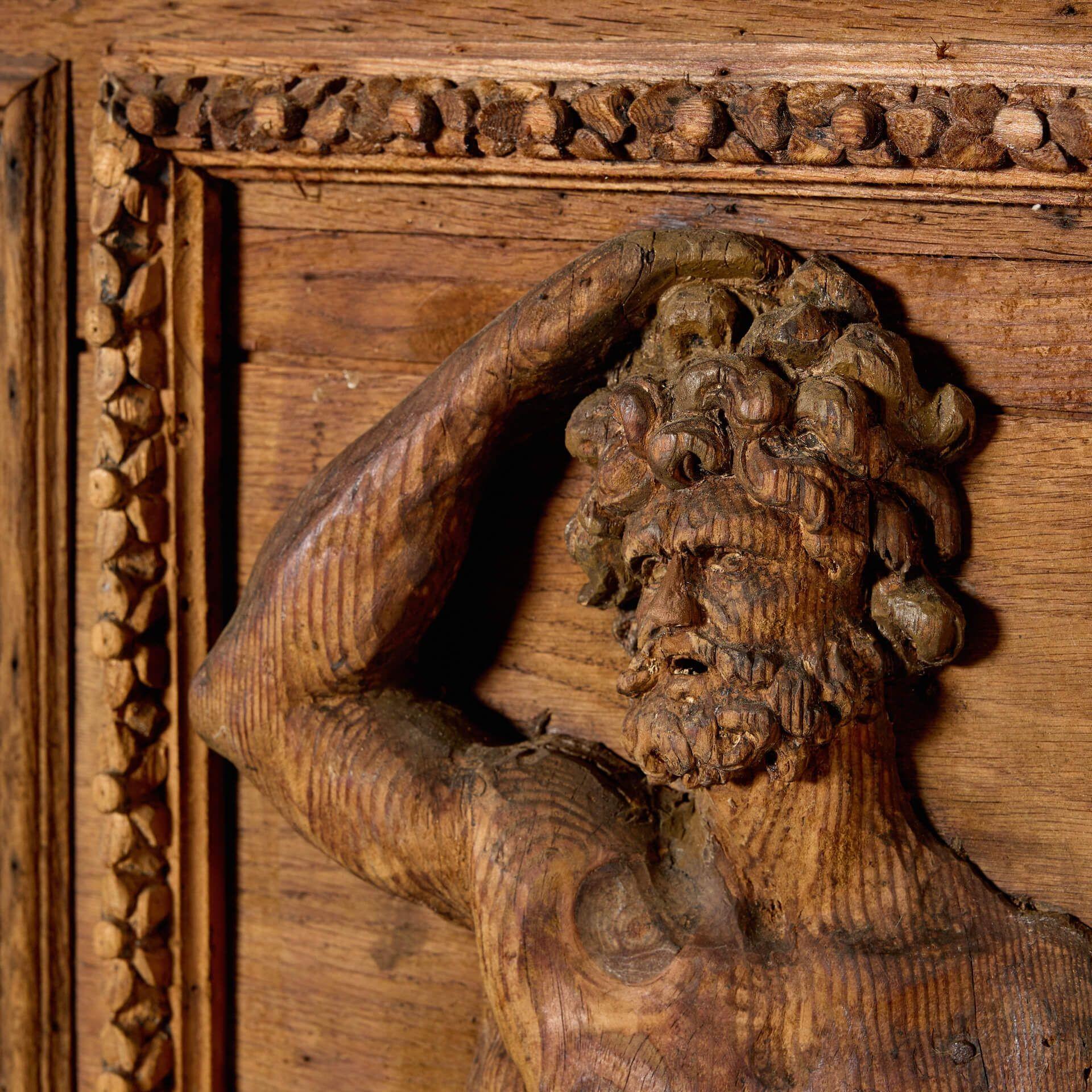 18th Century Medieval Style Carved Oak Door or Panel In Fair Condition For Sale In Wormelow, Herefordshire