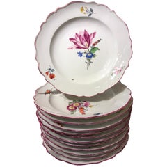Vintage 18th Century Meissen Set 12 Baroque Porcelain Dining Dishes with Floral Decor