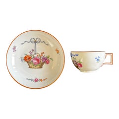 18th Century  Meissen Cup and Saucer, Marcolini Period Floral Basket, Germany