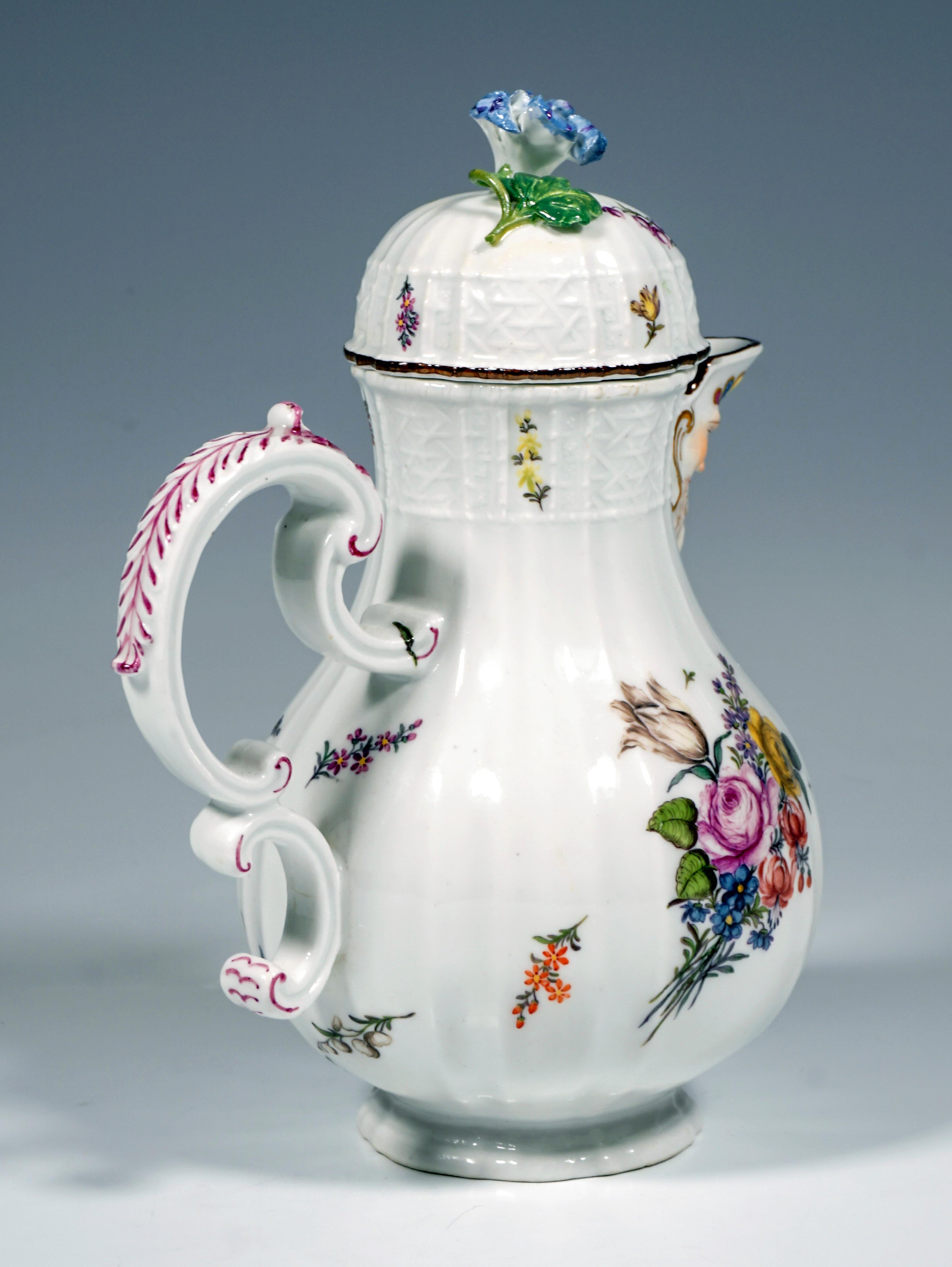 Baroque 18th Century Meissen Lidded Mustard Jug, Bouquets and Scattered Flowers, ca 1745