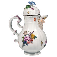 Antique 18th Century Meissen Lidded Mustard Jug, Bouquets and Scattered Flowers, ca 1745
