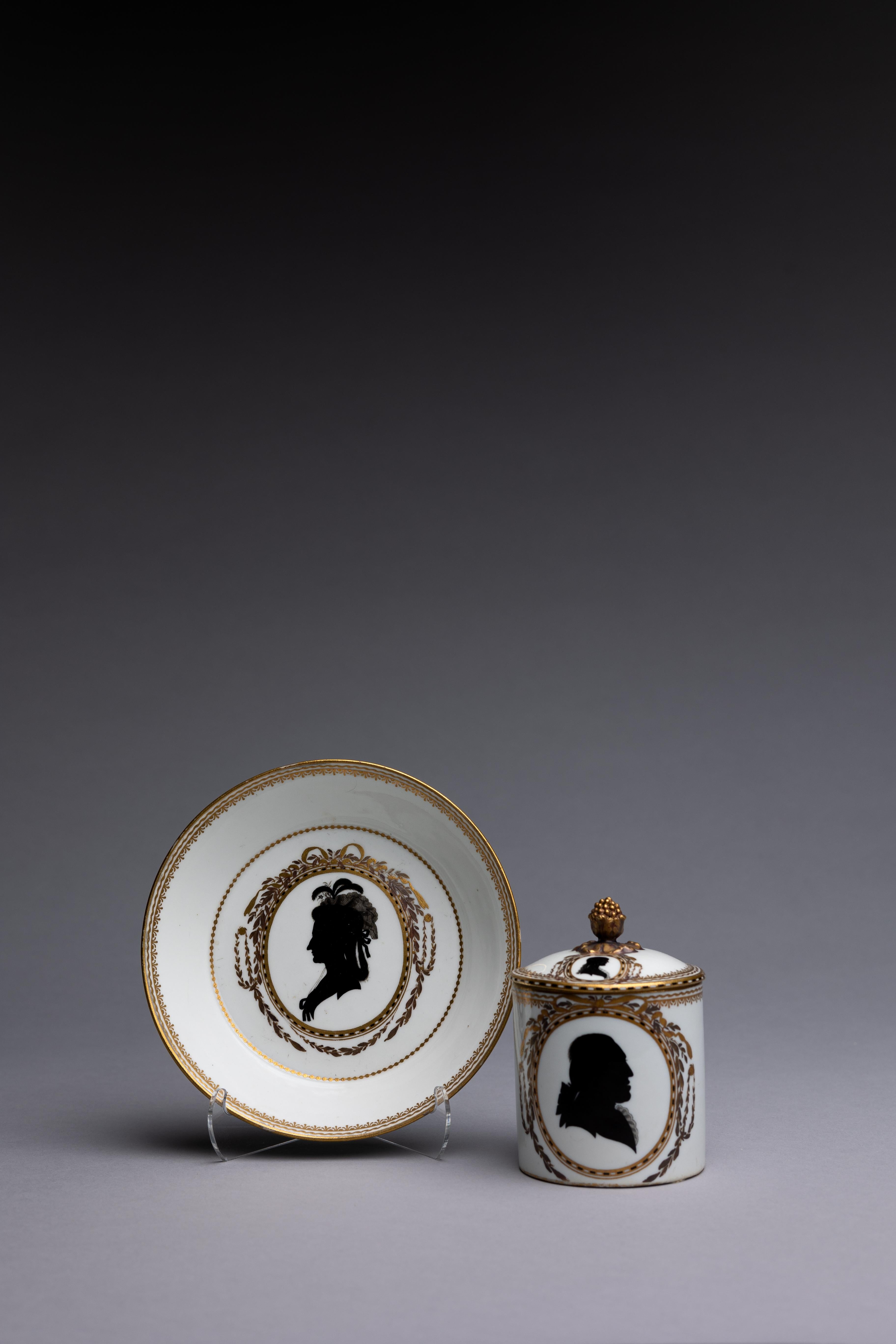 A Meissen porcelain cup and saucer from the Marcolini period, dating around 1795, decorated with silhouette designs attributed to Samuel Mohn.

In 1774, Saxon court minister Count Camillo Marcolini became the director of the Meissen Porcelain
