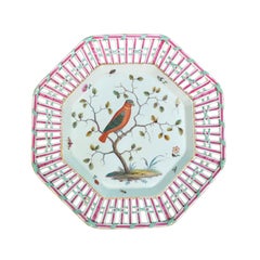 18th Century Meissen Octagonal Porcelain Plate with Bird, Reticulated Edge