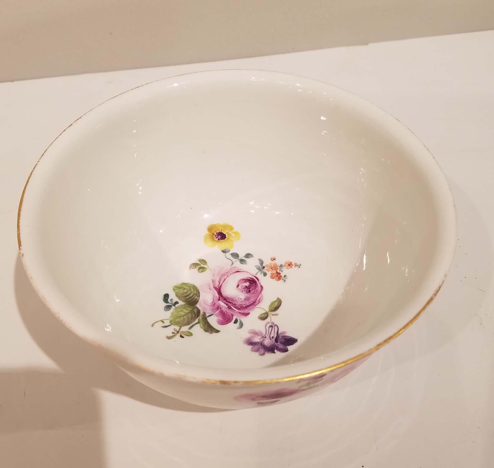 Meissen porcelain bowl circa 1780-1790.
 Floral Hand painted decoration, Underglazed blue cross sword marks. 1st Quality.