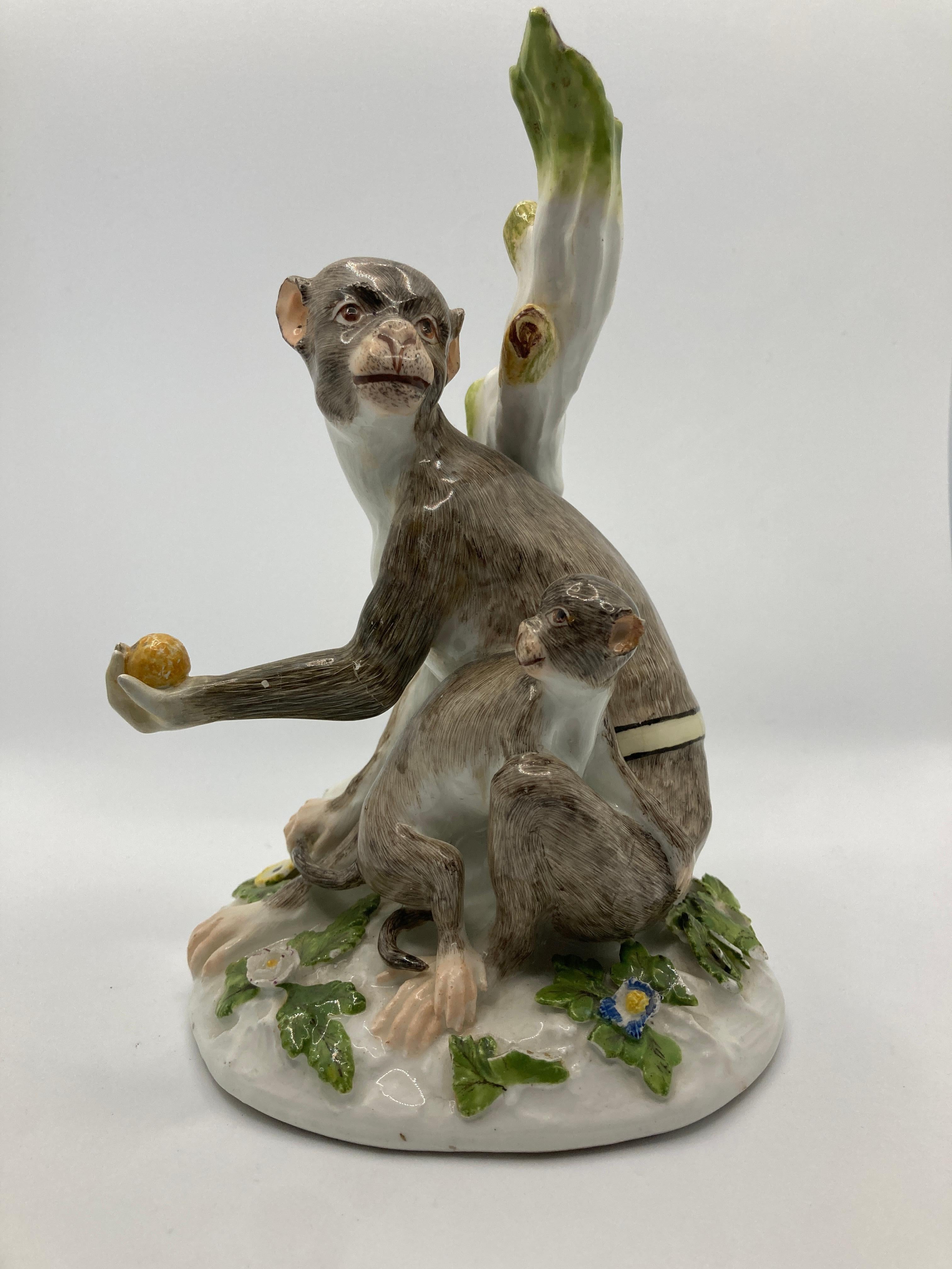 18th Century Meissen Porcelain Figure, 'Rhesus Monkey and child' For Sale 5