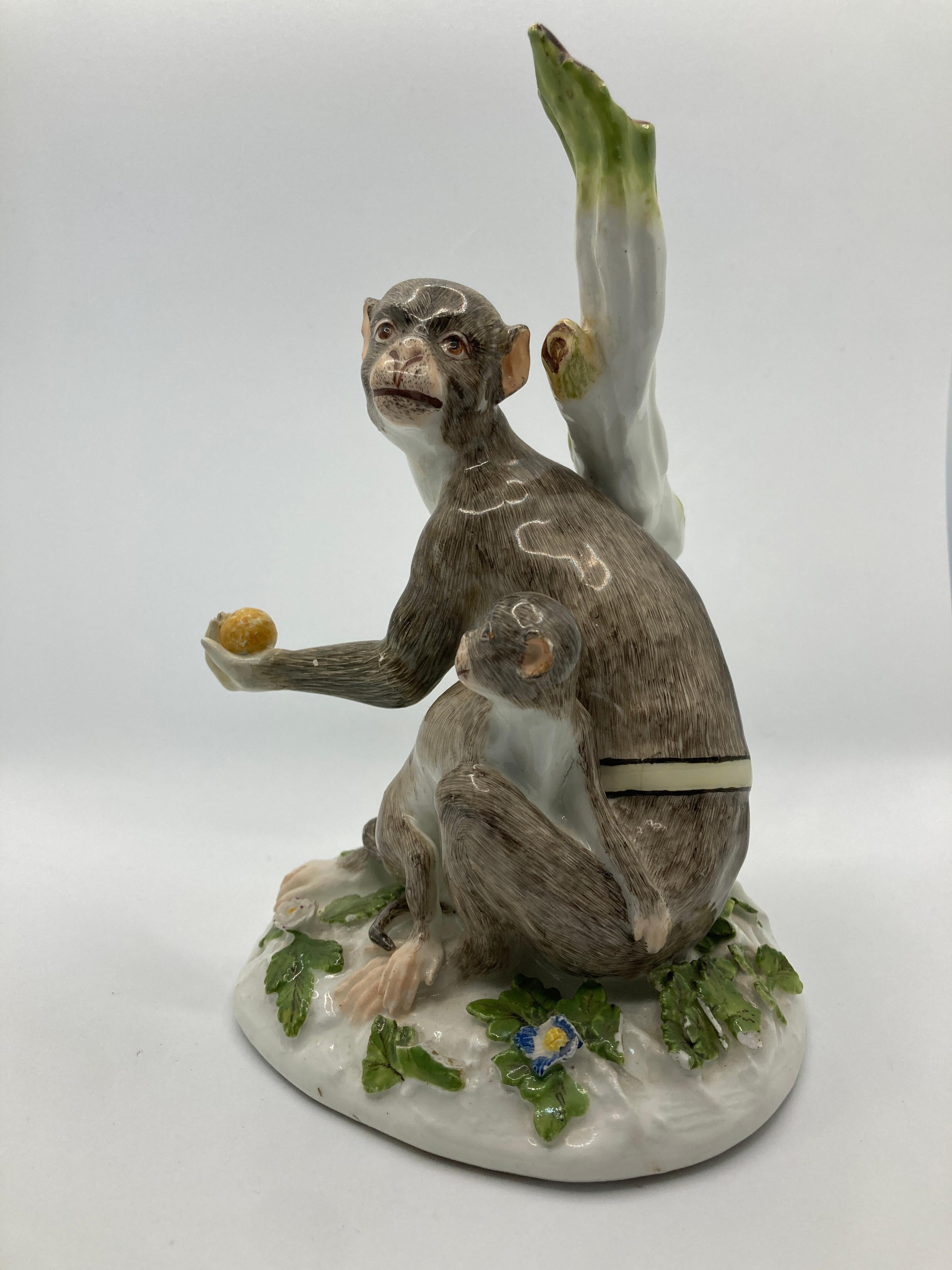 German 18th Century Meissen Porcelain Figure, 'Rhesus Monkey and child' For Sale