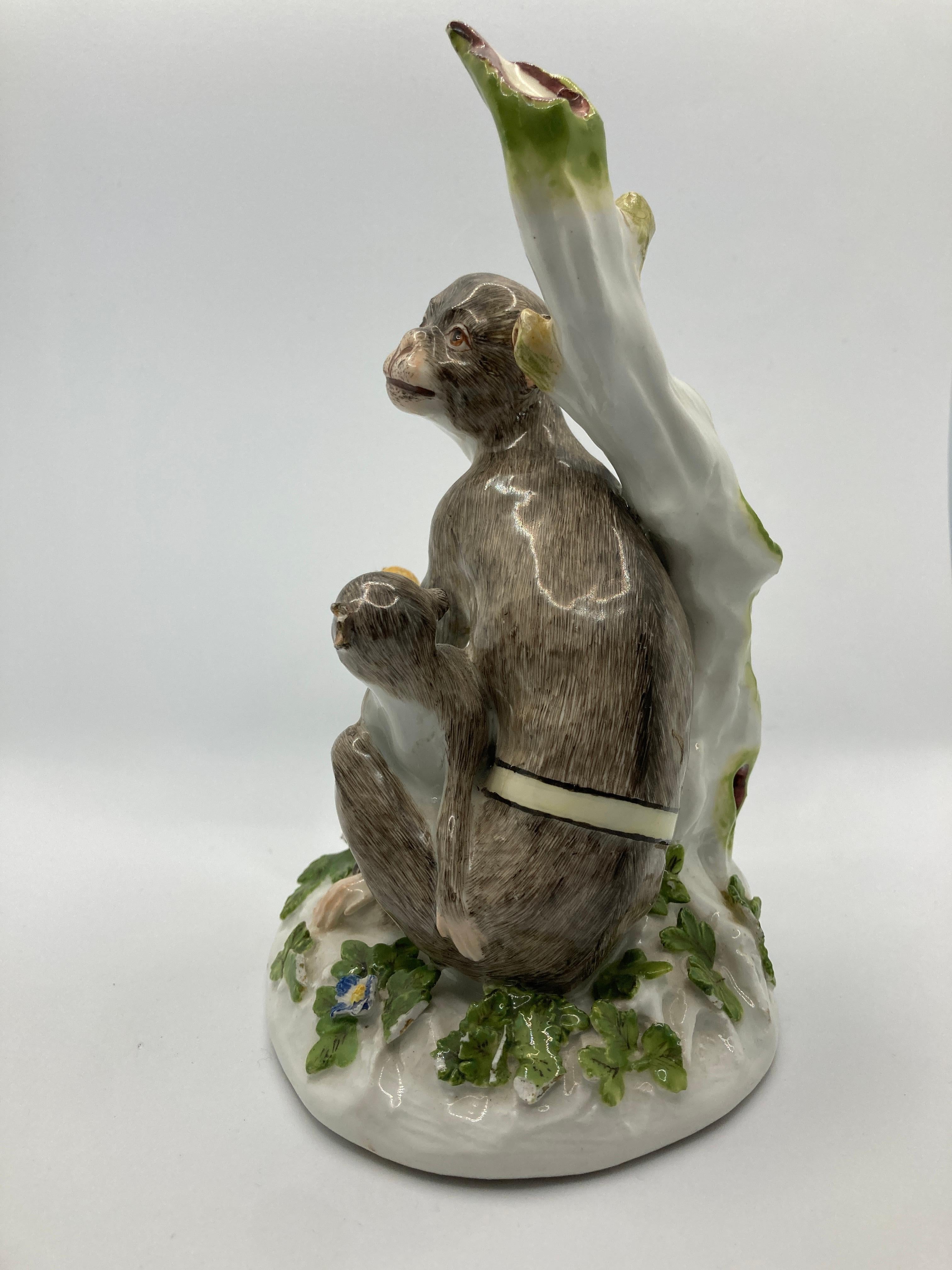 Hand-Crafted 18th Century Meissen Porcelain Figure, 'Rhesus Monkey and child' For Sale