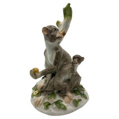 Antique 18th Century Meissen Porcelain Figure, 'Rhesus Monkey and child'