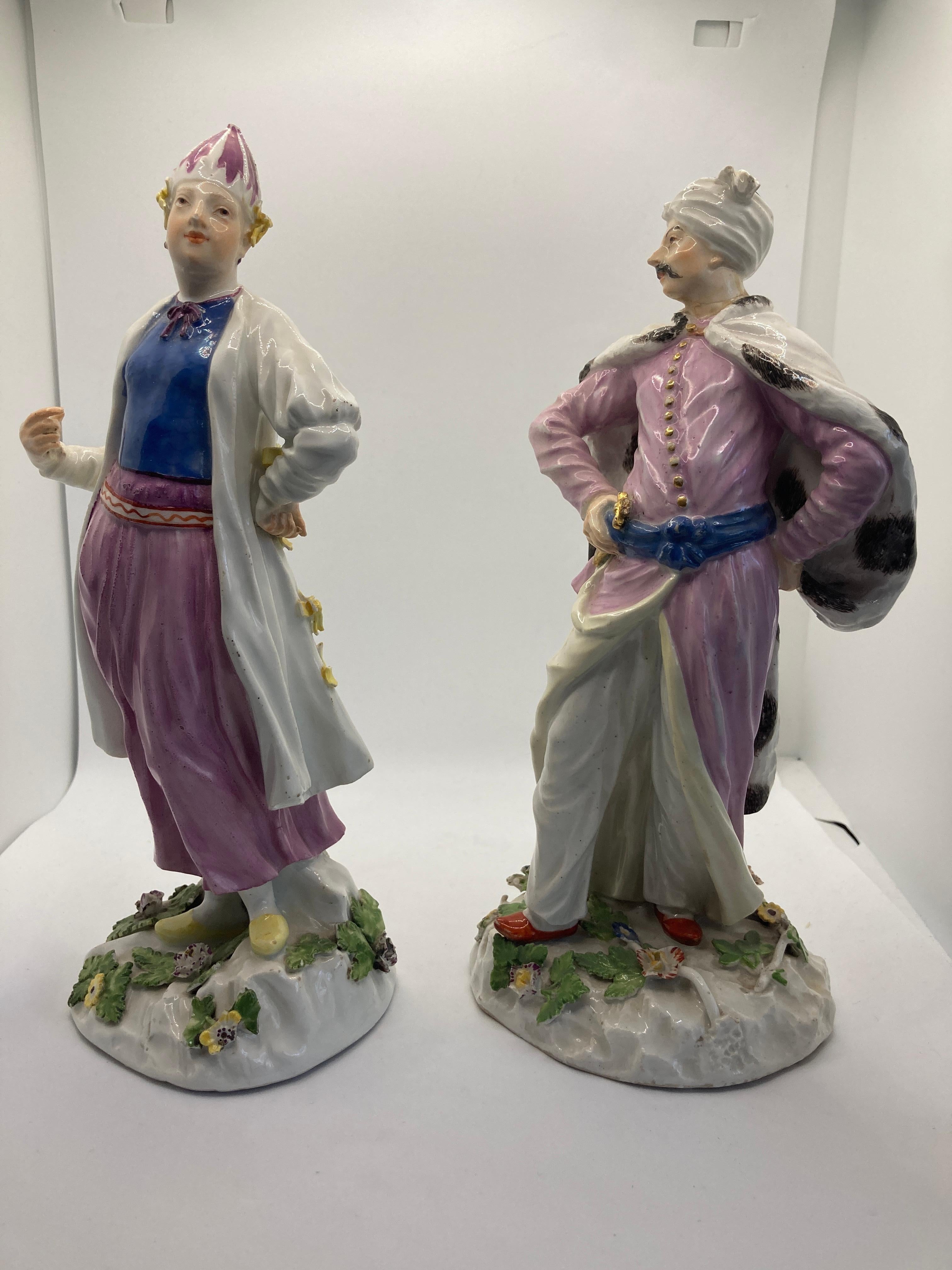 Meissen Porcelain Figuren des 18. Jahrhunderts, 'Türkische / Persische Dame & Herr'  (Rokoko) im Angebot