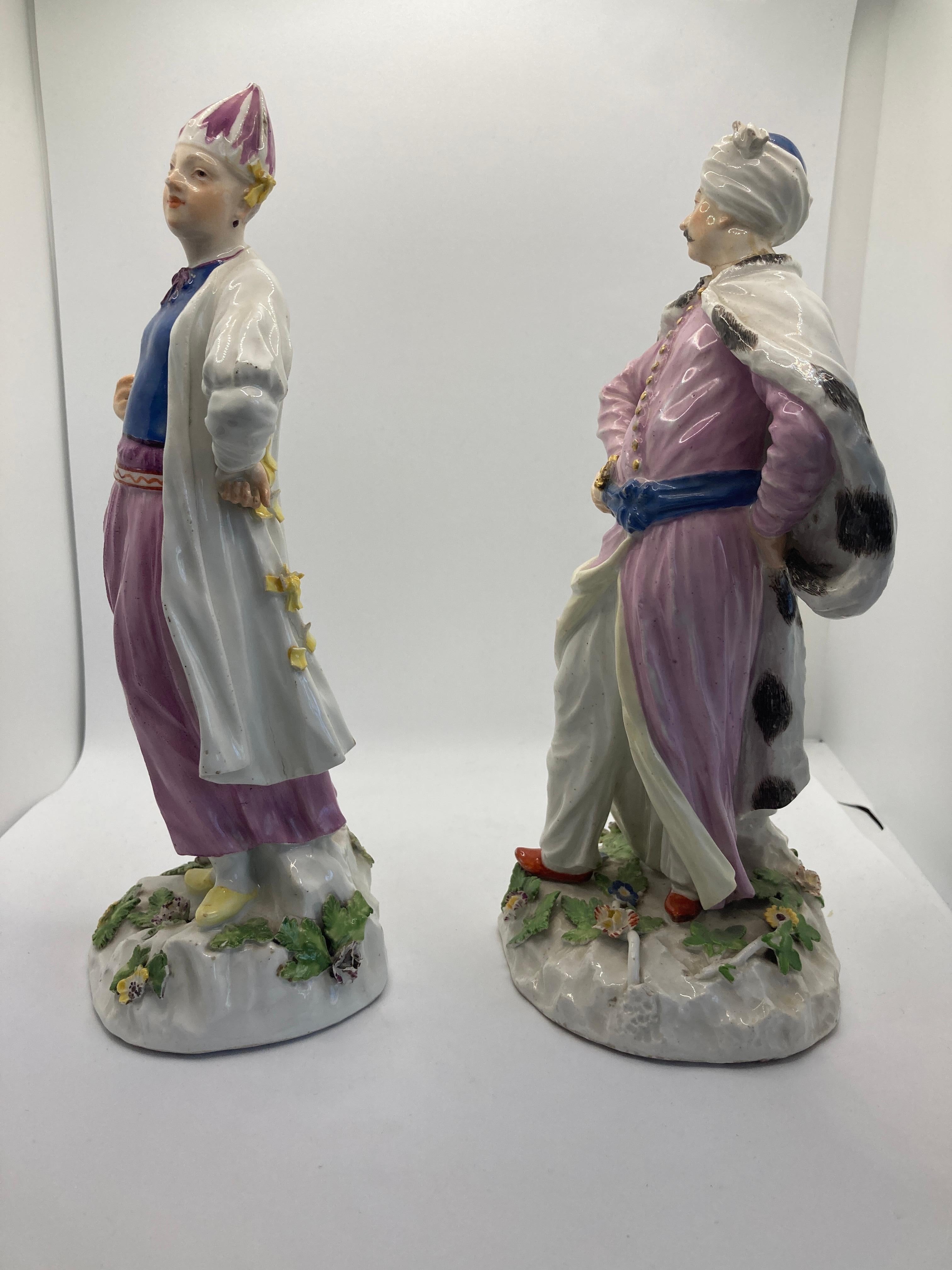 German 18th Century Meissen Porcelain Figures, 'Turkish / Persian Lady & Gentleman'  For Sale