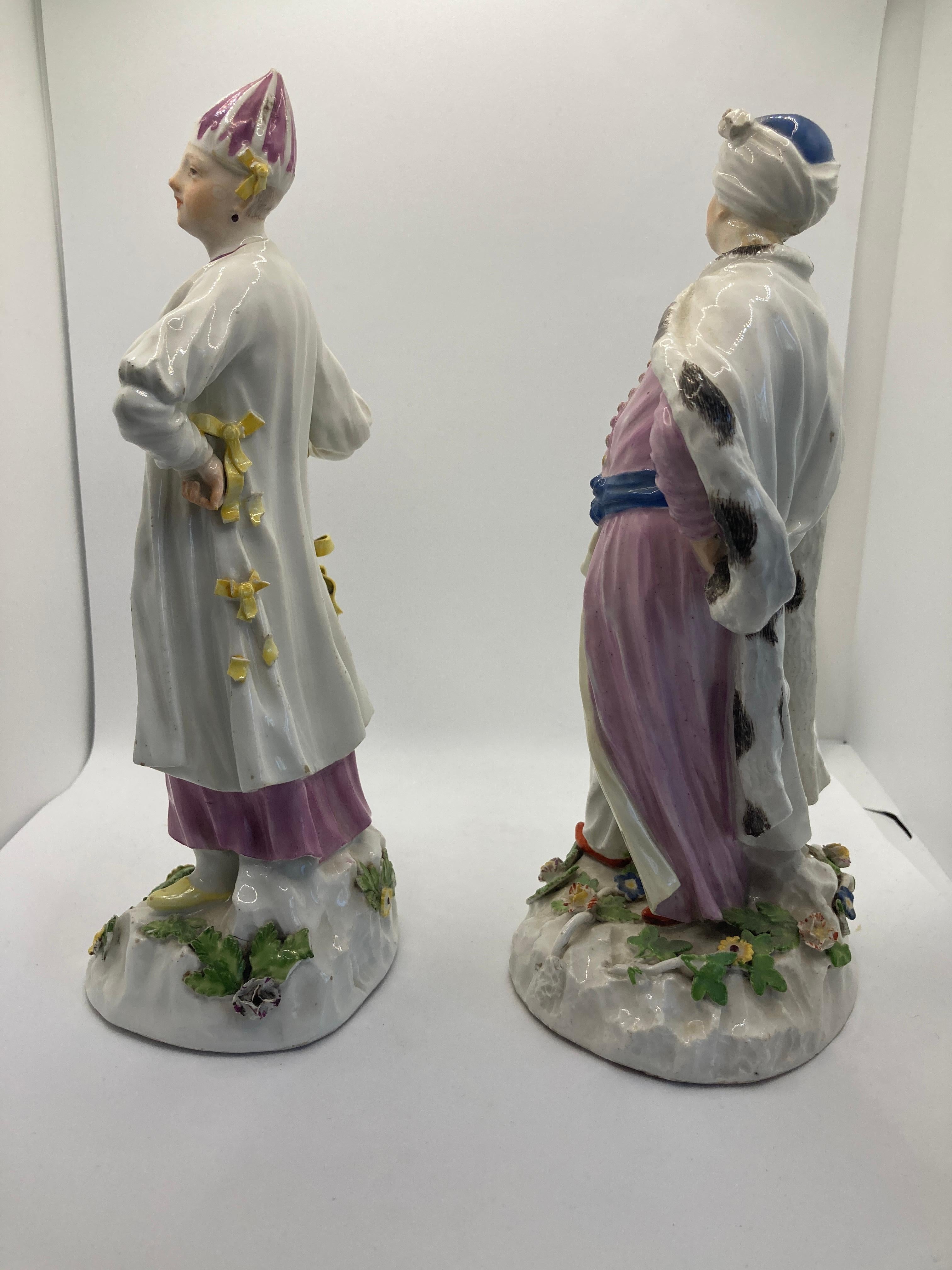 Hand-Crafted 18th Century Meissen Porcelain Figures, 'Turkish / Persian Lady & Gentleman'  For Sale