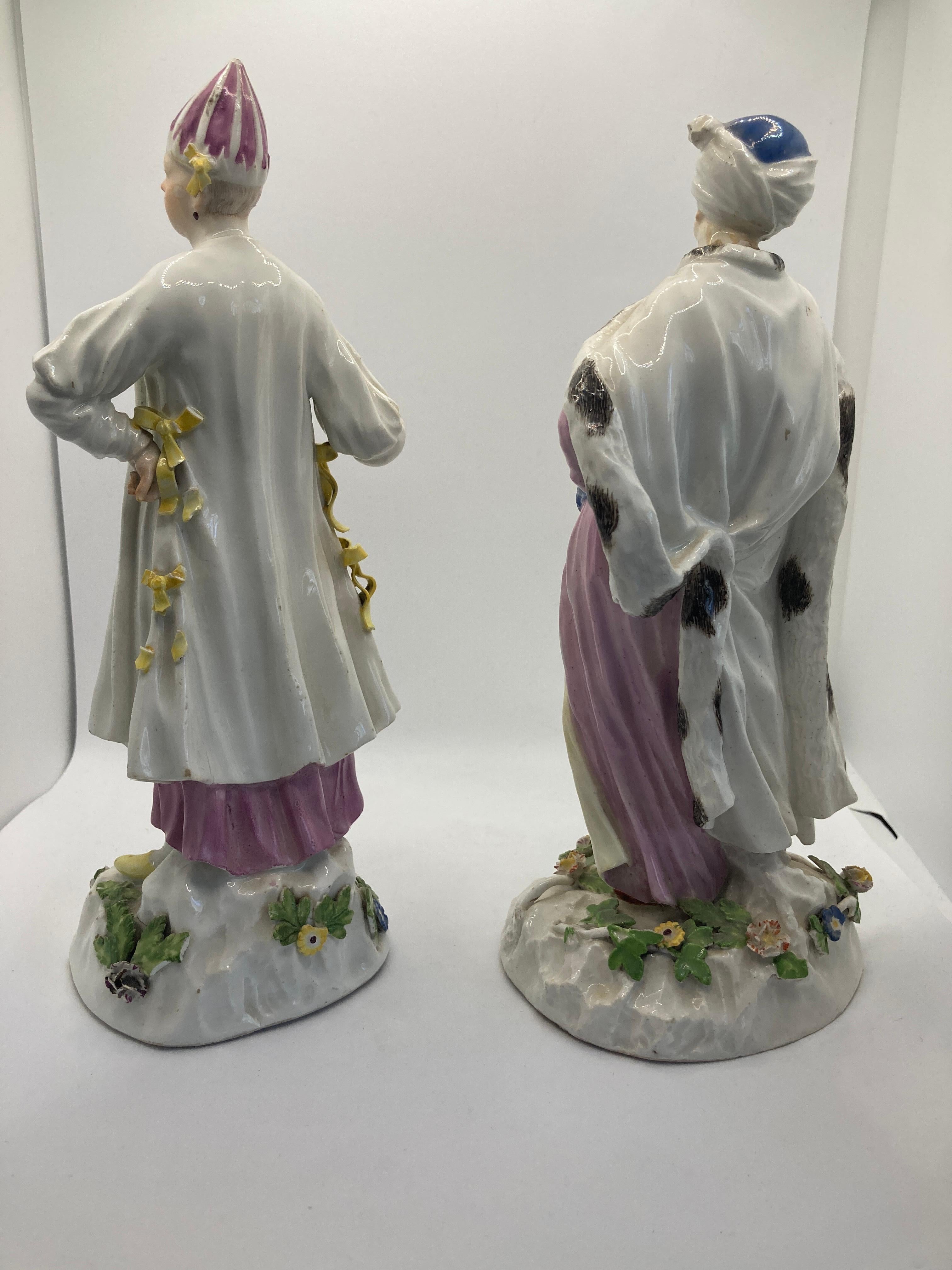 18th Century Meissen Porcelain Figures, 'Turkish / Persian Lady & Gentleman'  In Good Condition For Sale In Maidstone, GB