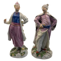 Antique 18th Century Meissen Porcelain Figures, 'Turkish / Persian Lady & Gentleman' 