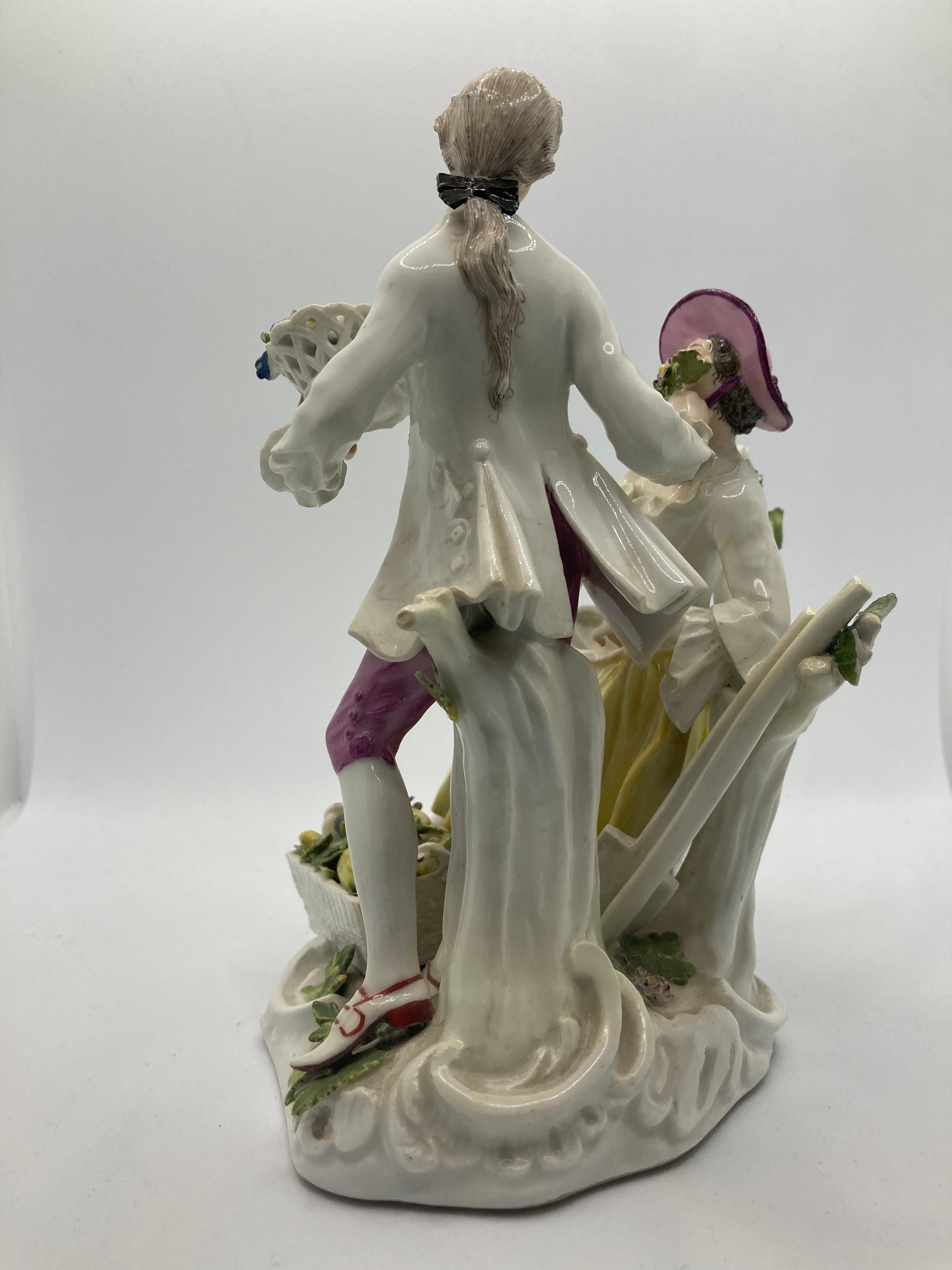 German 18th Century Meissen Porcelain Figurine, 'Pair of Gardeners',  Model No 1584 For Sale
