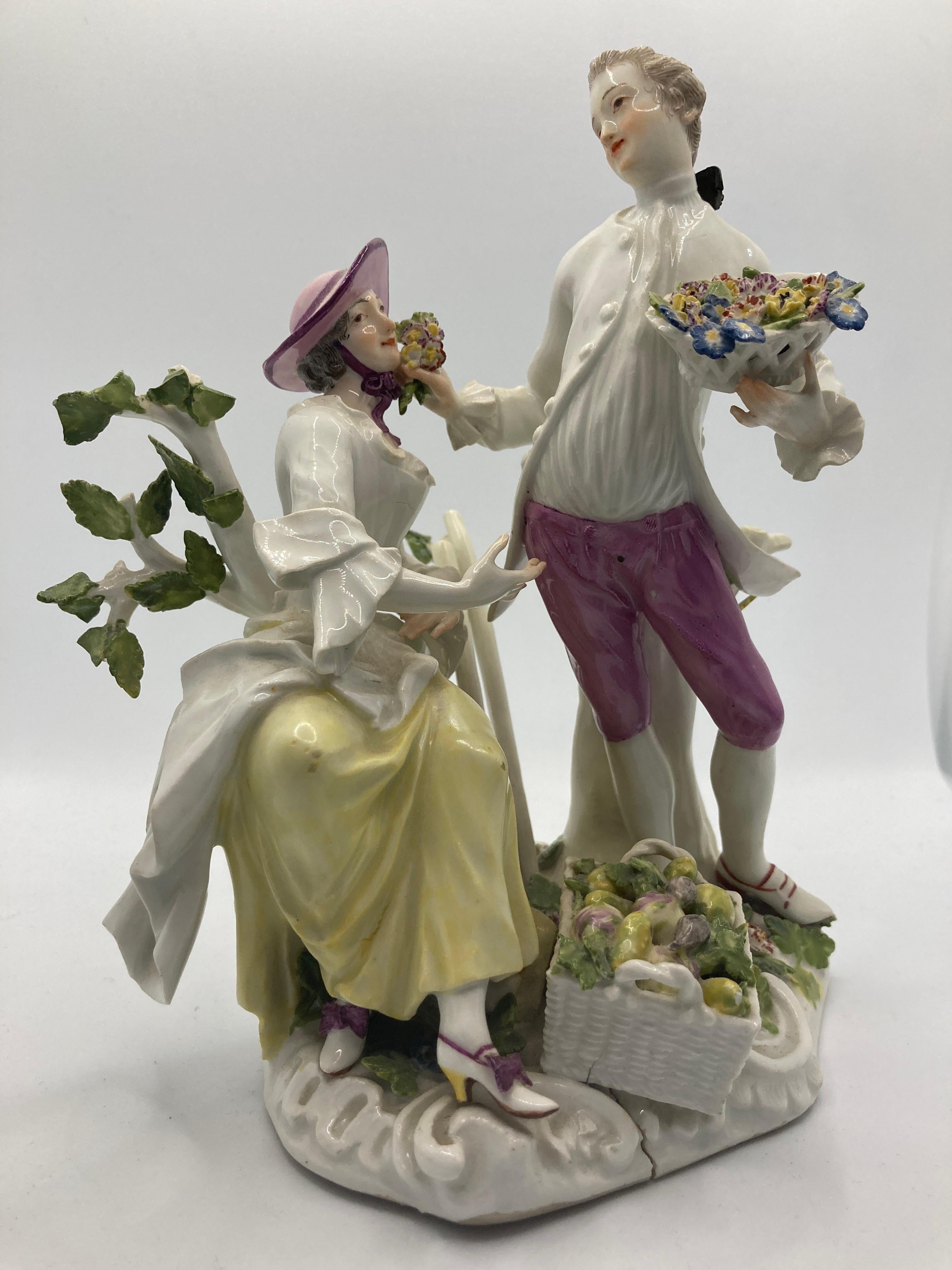 18th Century Meissen Porcelain Figurine, 'Pair of Gardeners',  Model No 1584 For Sale 2