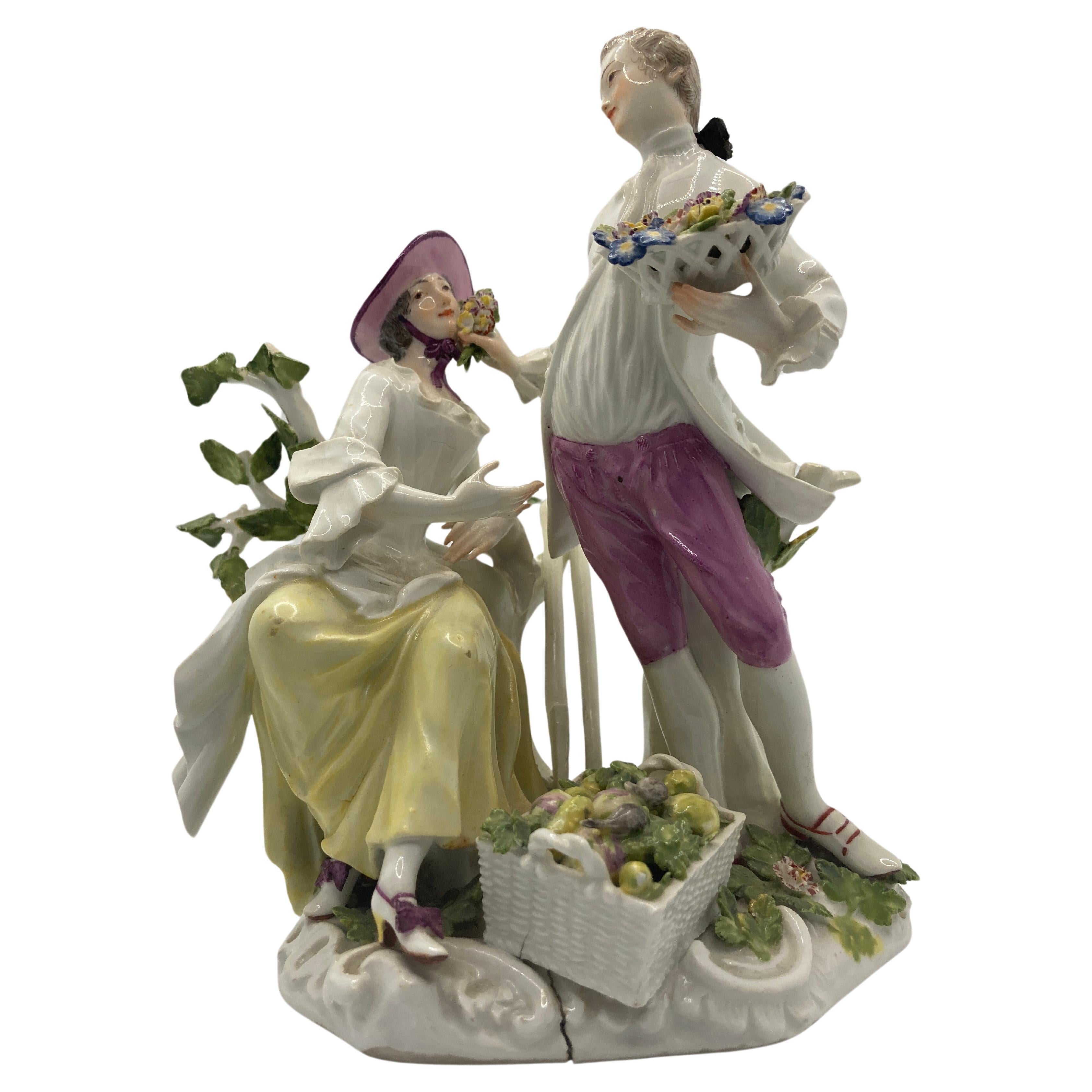 Figurine en porcelaine de Meissen du XVIIIe siècle, "Paire de jardiniers",  Modèle n° 1584 en vente