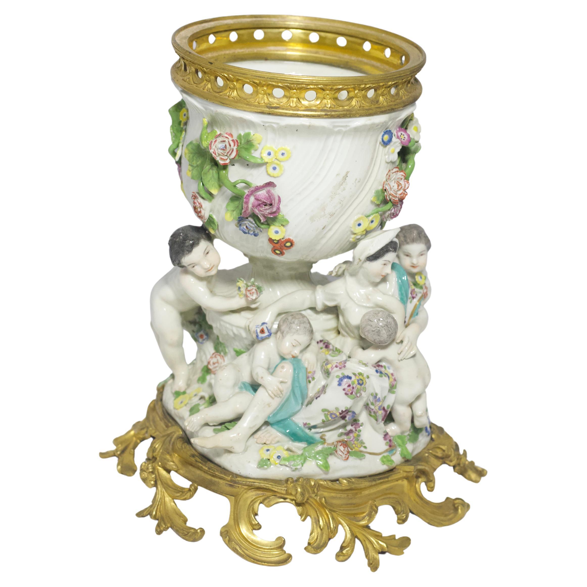 18th Century Meissen Porcelain Figurine with French Louis XV Gilt Bronze Mounts