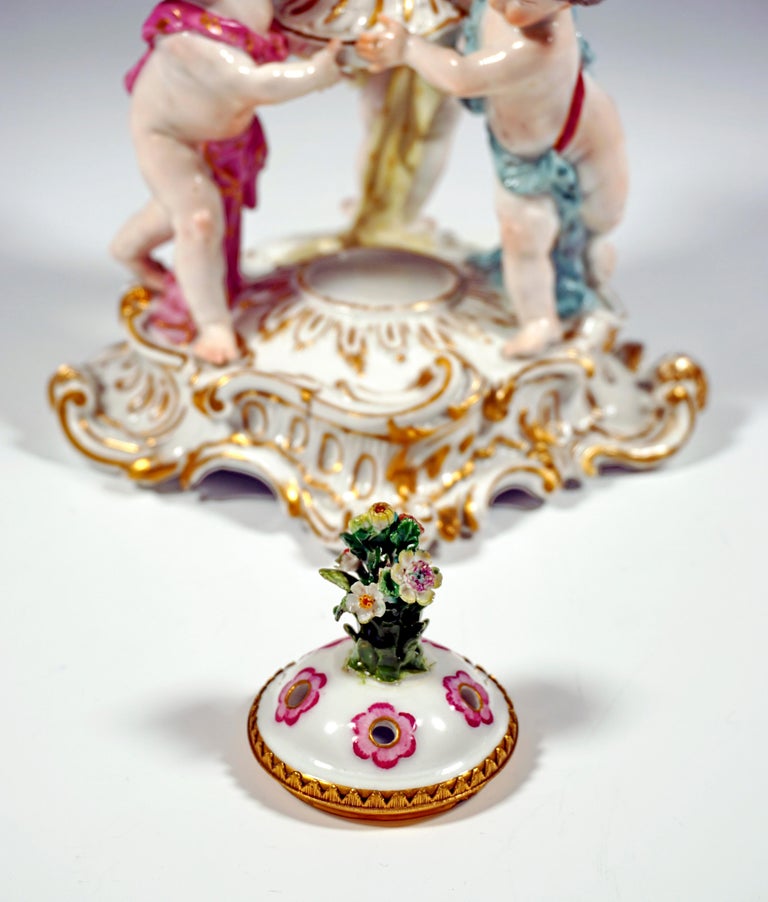 Hand-Crafted 18th Century Meissen Porcelain Group 3 Cupids Carrying A Fragrance Vessel