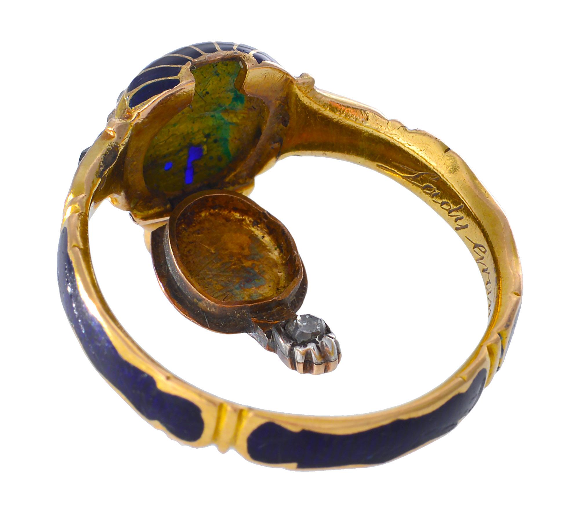 18th Century Memorial Ring of Blue Enamel, Rose Cut Diamonds and Gold In Good Condition For Sale In Melbourne, Victoria
