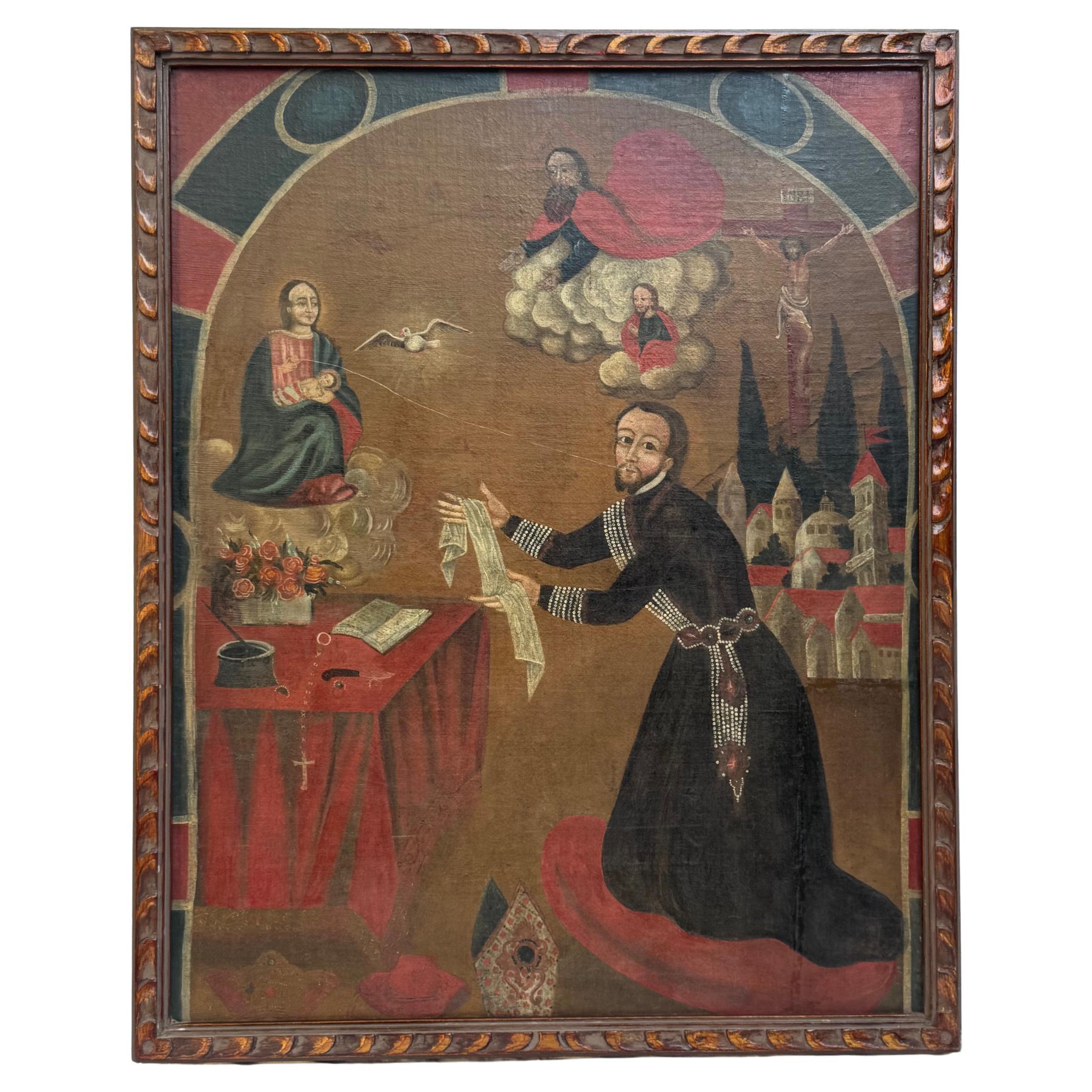 Rare 18th-Century Mexican Spanish Colonial Oil Painting  