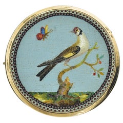 18th Century Micro Mosaic  brooch of a Bird and a Bee, circa  1795-1825.