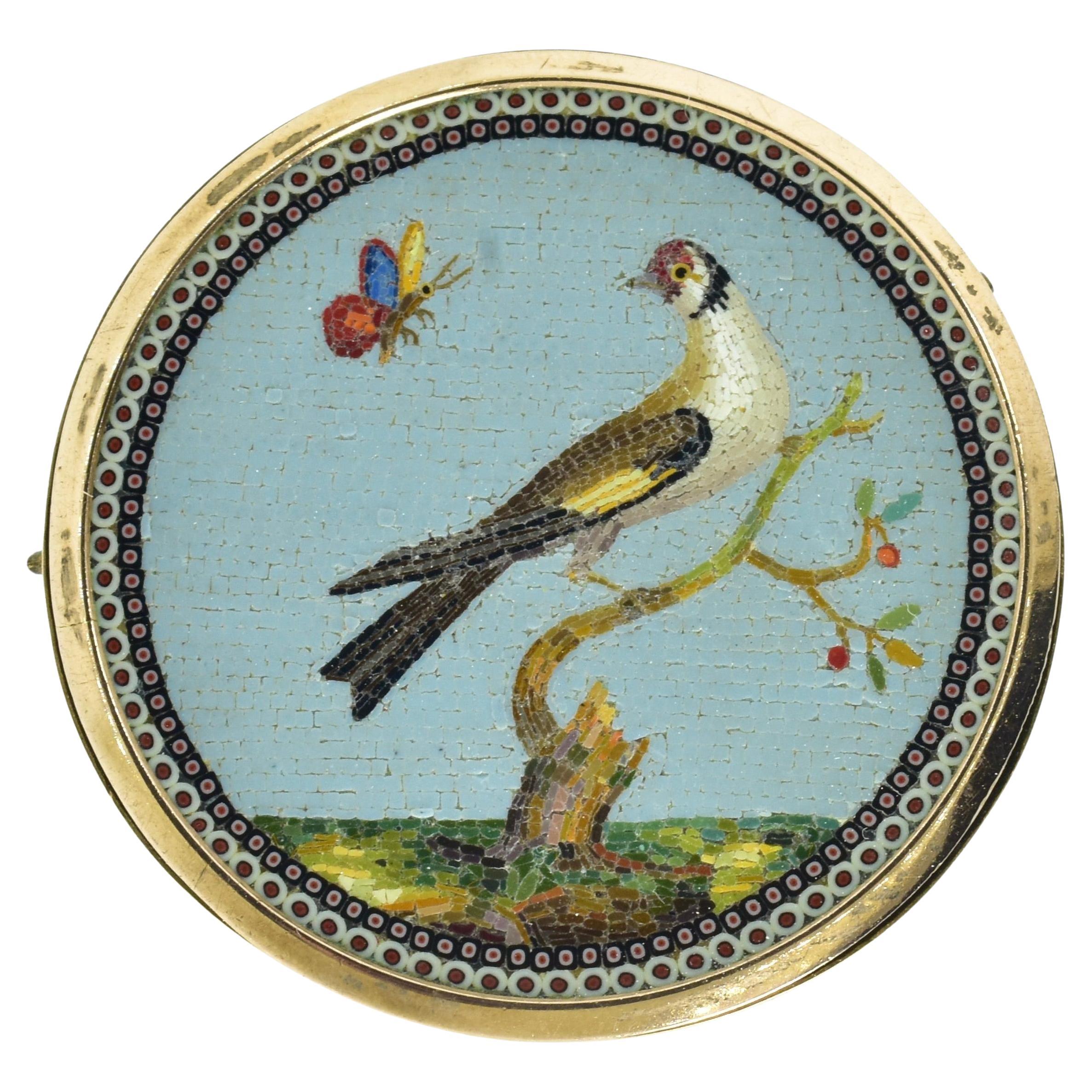 18th Century Micro Mosaic  brooch of a Bird and a Bee, circa  1795-1825. For Sale