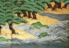 18th Century Mid-Edo Japanese Six Panels Folding Screen Gold Leaf