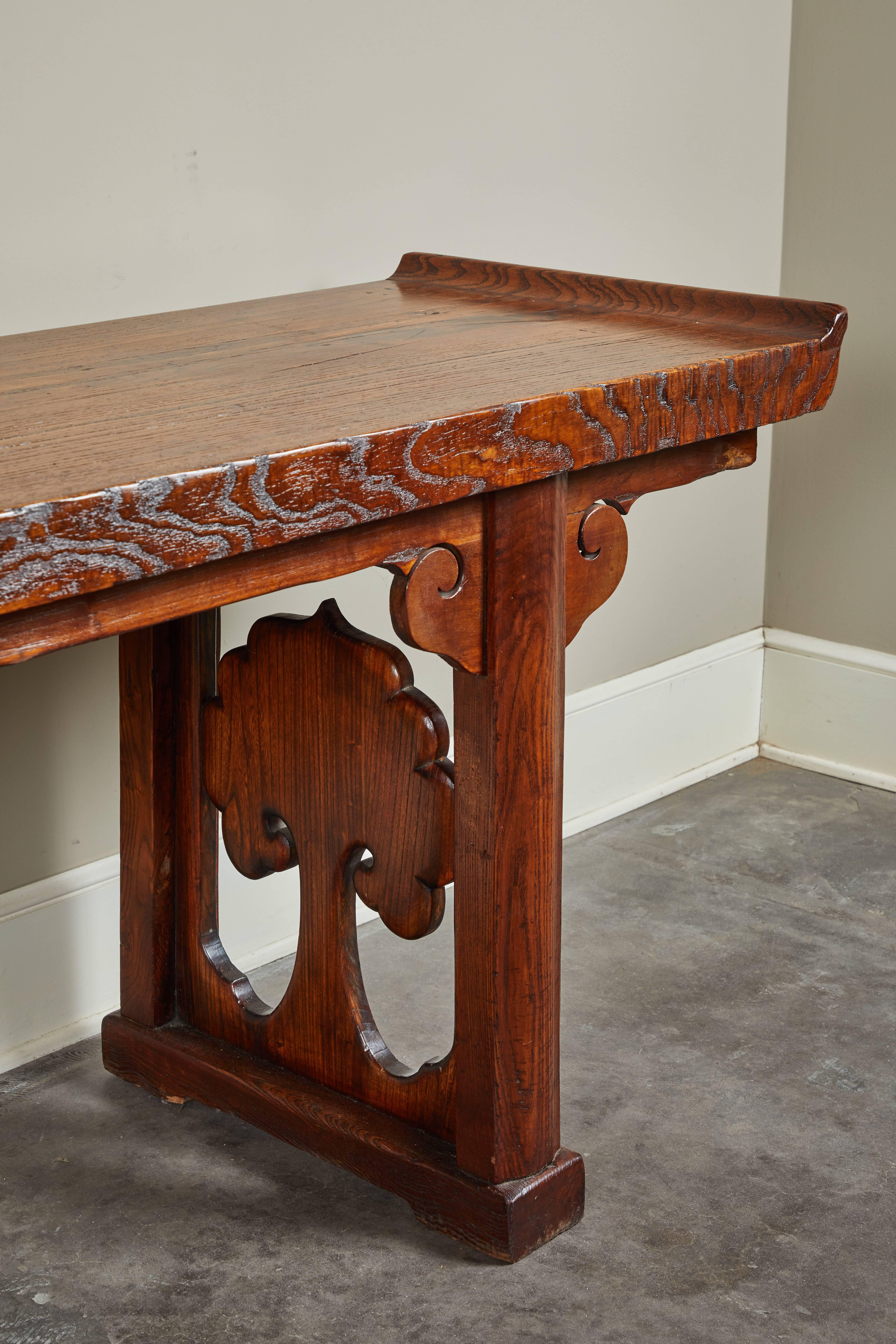 Elm 18th Century Ming Scroll Console Table For Sale