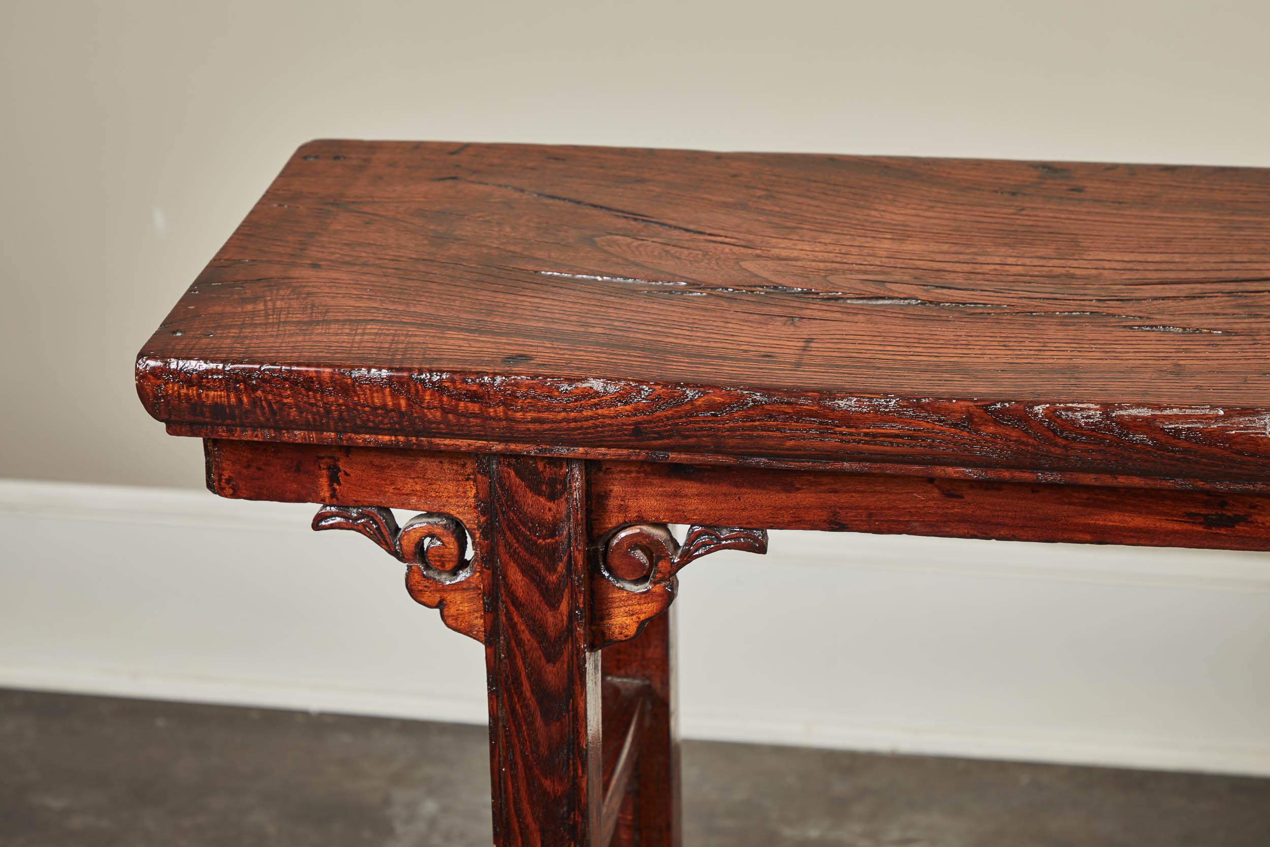 A 17th-18th century Ming-style small altar table. Elmwood with scroll ends from Shanshi.
