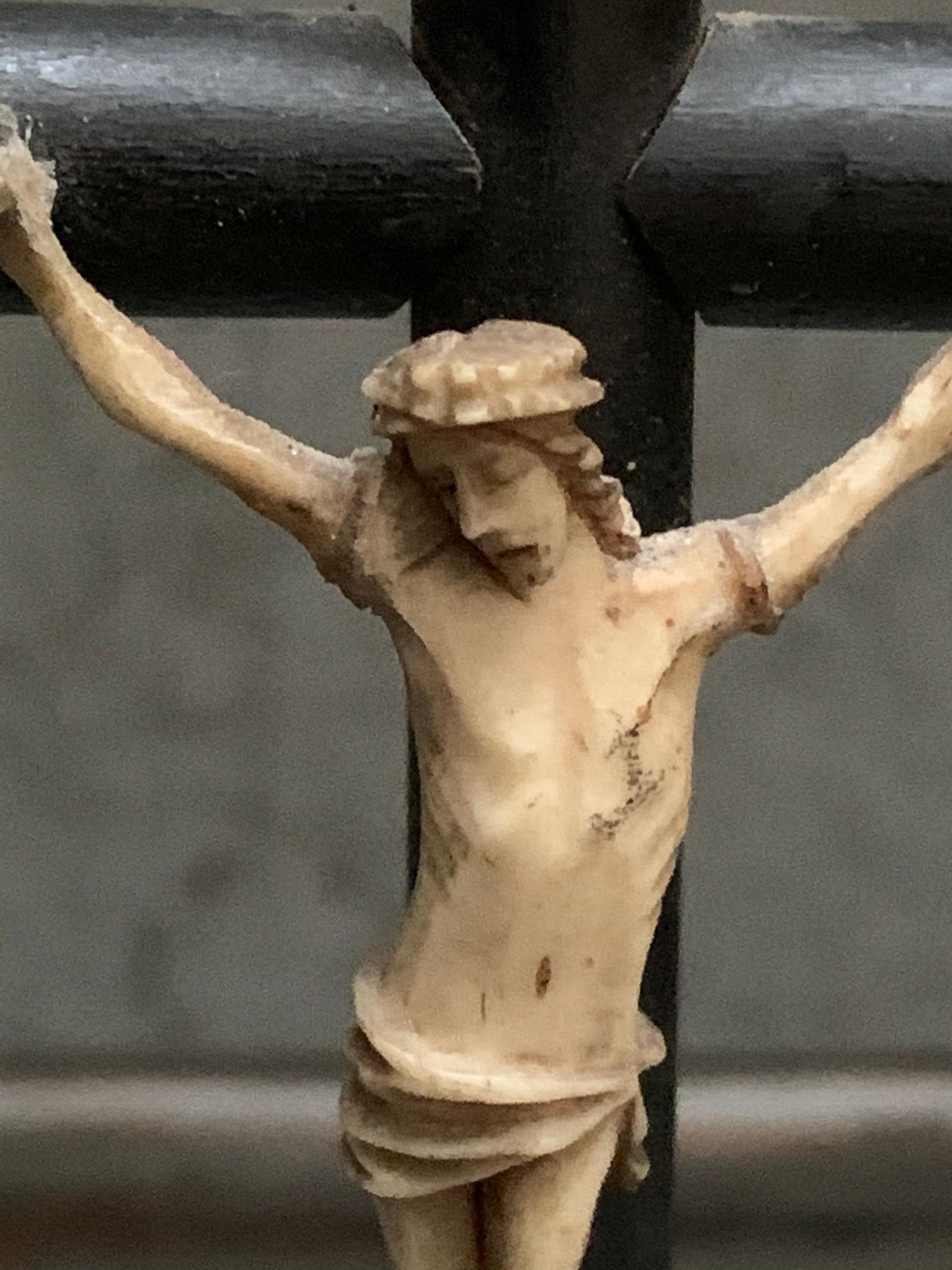 18th Century Miniature Crucifix in Carved Bone and Wood 1