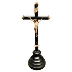 18th Century Miniature Crucifix in Carved Bone and Wood