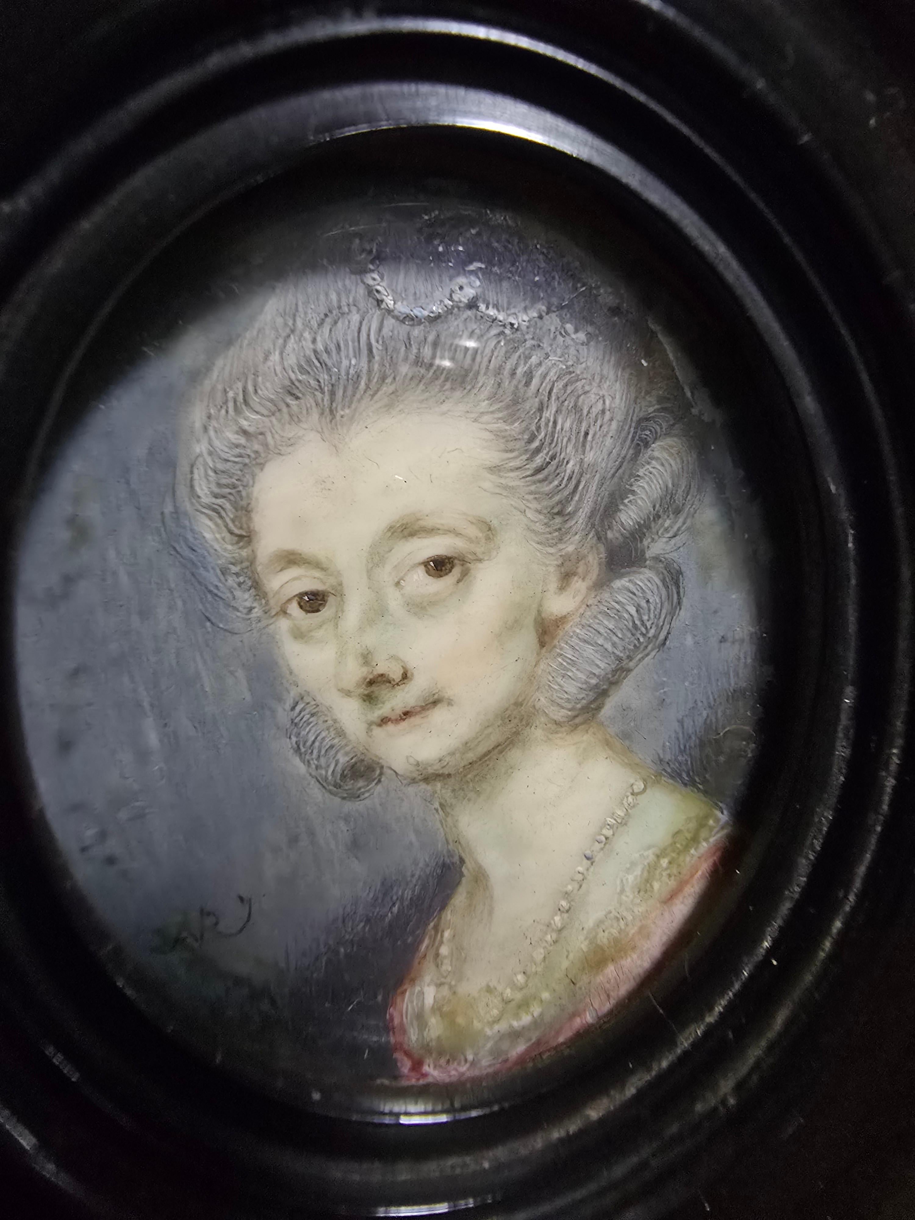 Fruitwood 18th-Century Miniature Oil Painting – Possibly England For Sale