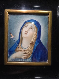 18th-Century Miniature Oil Painting – Virgen Dolorosa