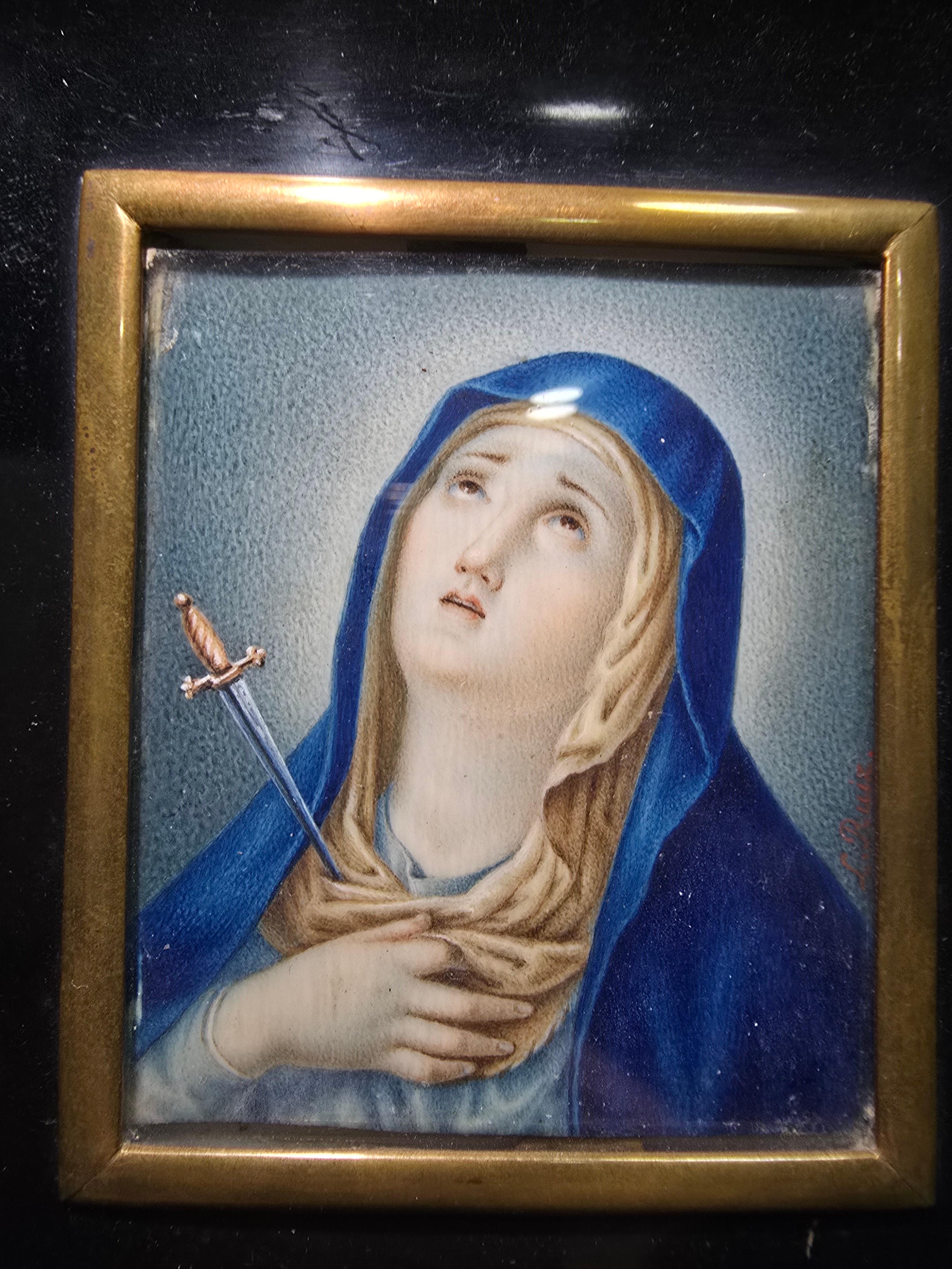 Pintura al óleo en miniatura del siglo XVIII - Virgen Dolorosa en Bueno estado para la venta en Madrid, ES
