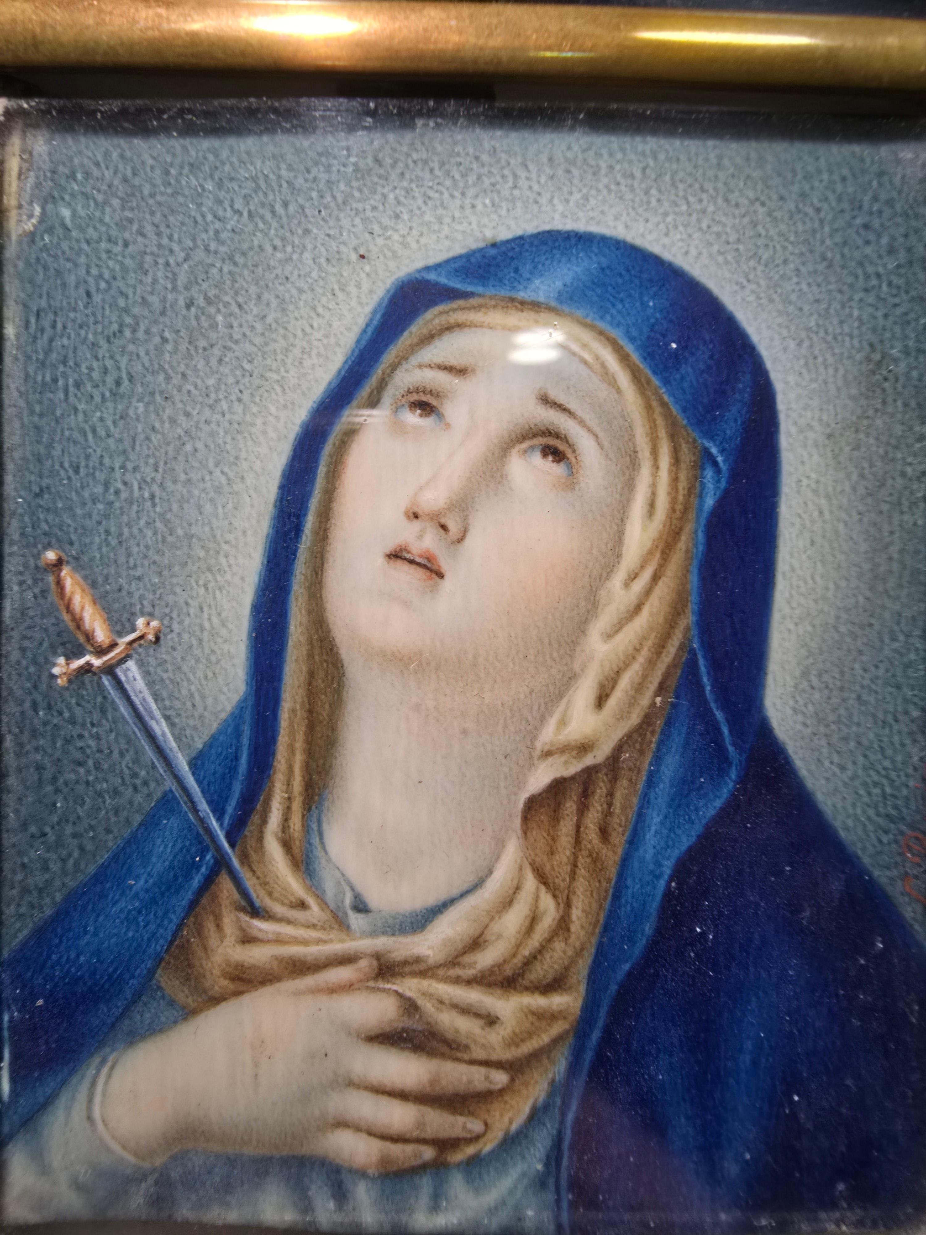 Pintura al óleo en miniatura del siglo XVIII - Virgen Dolorosa mediados del siglo XVIII en venta