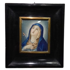 Peinture à l'huile miniature du XVIIIe siècle - Virgen Dolorosa