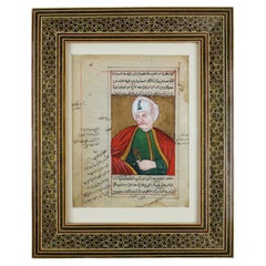 18th Century Moghul Miniature painting Illuminated Manuscript Ottoman Sultan