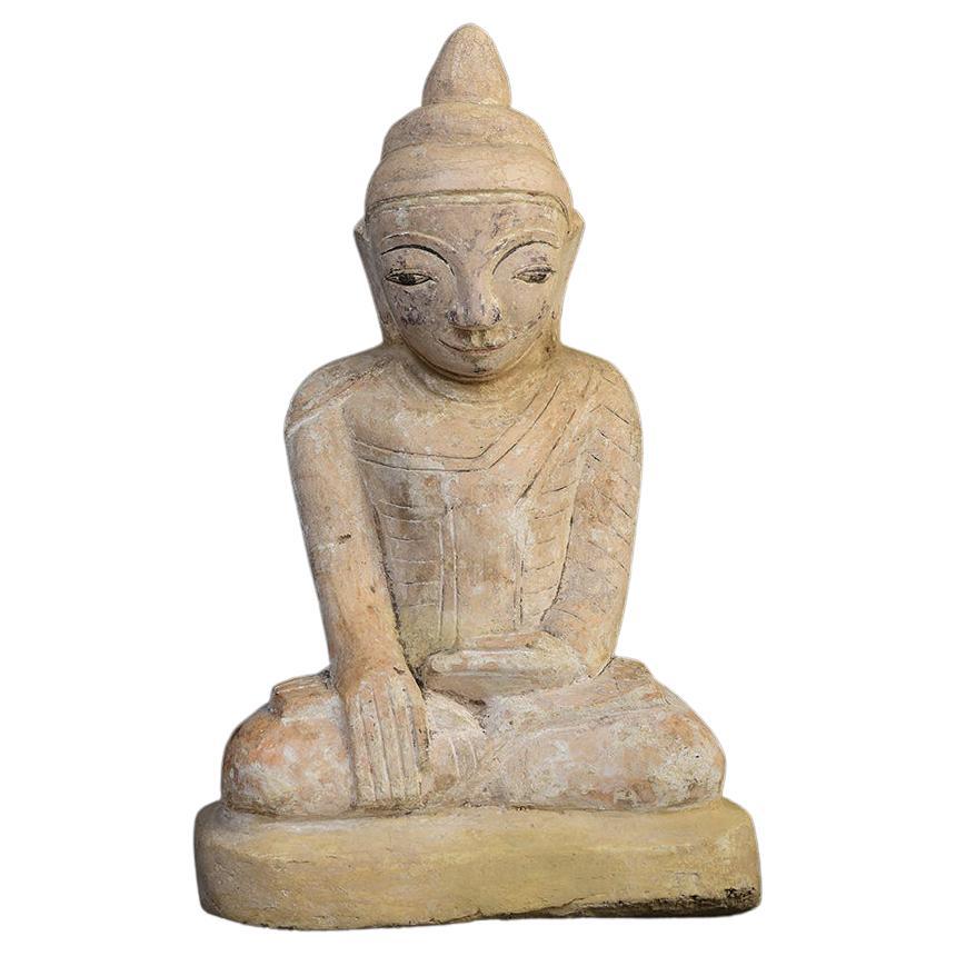 Bouddha assis en pierre de savon birmane antique Mon du 18ème siècle