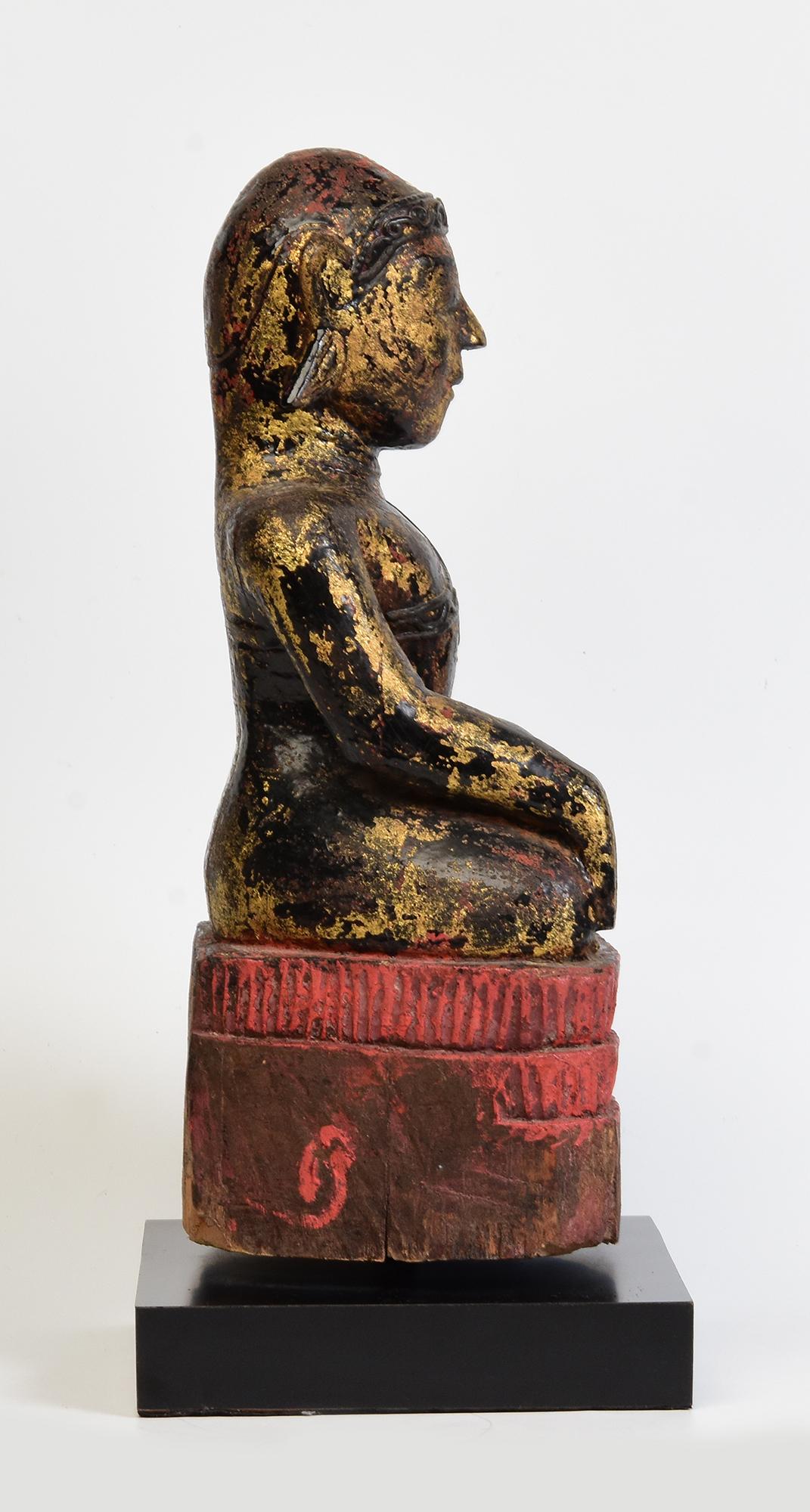 18th Century, Mon, Antique Burmese Wooden Seated Buddha For Sale 6