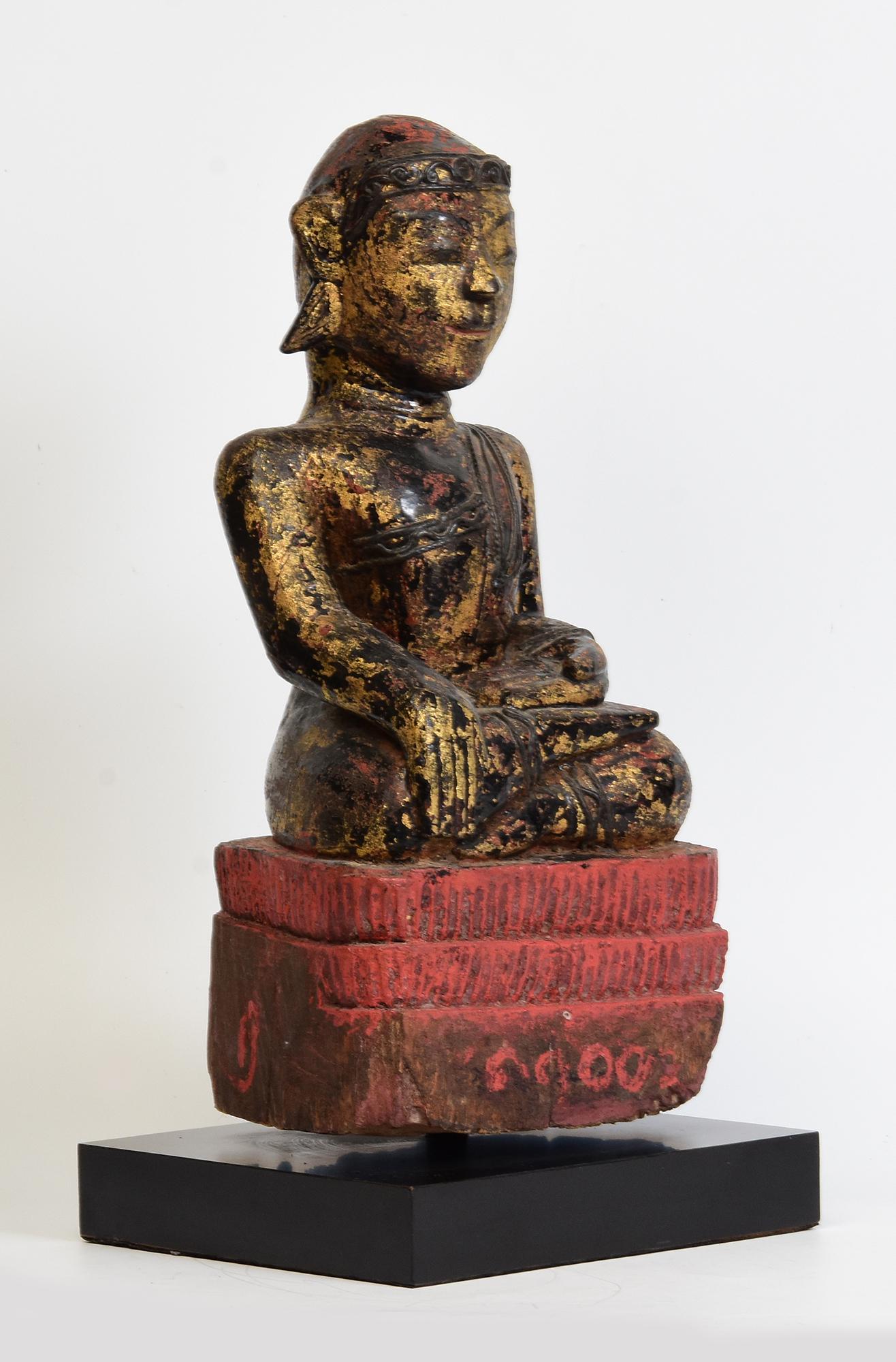 18th Century, Mon, Antique Burmese Wooden Seated Buddha For Sale 7