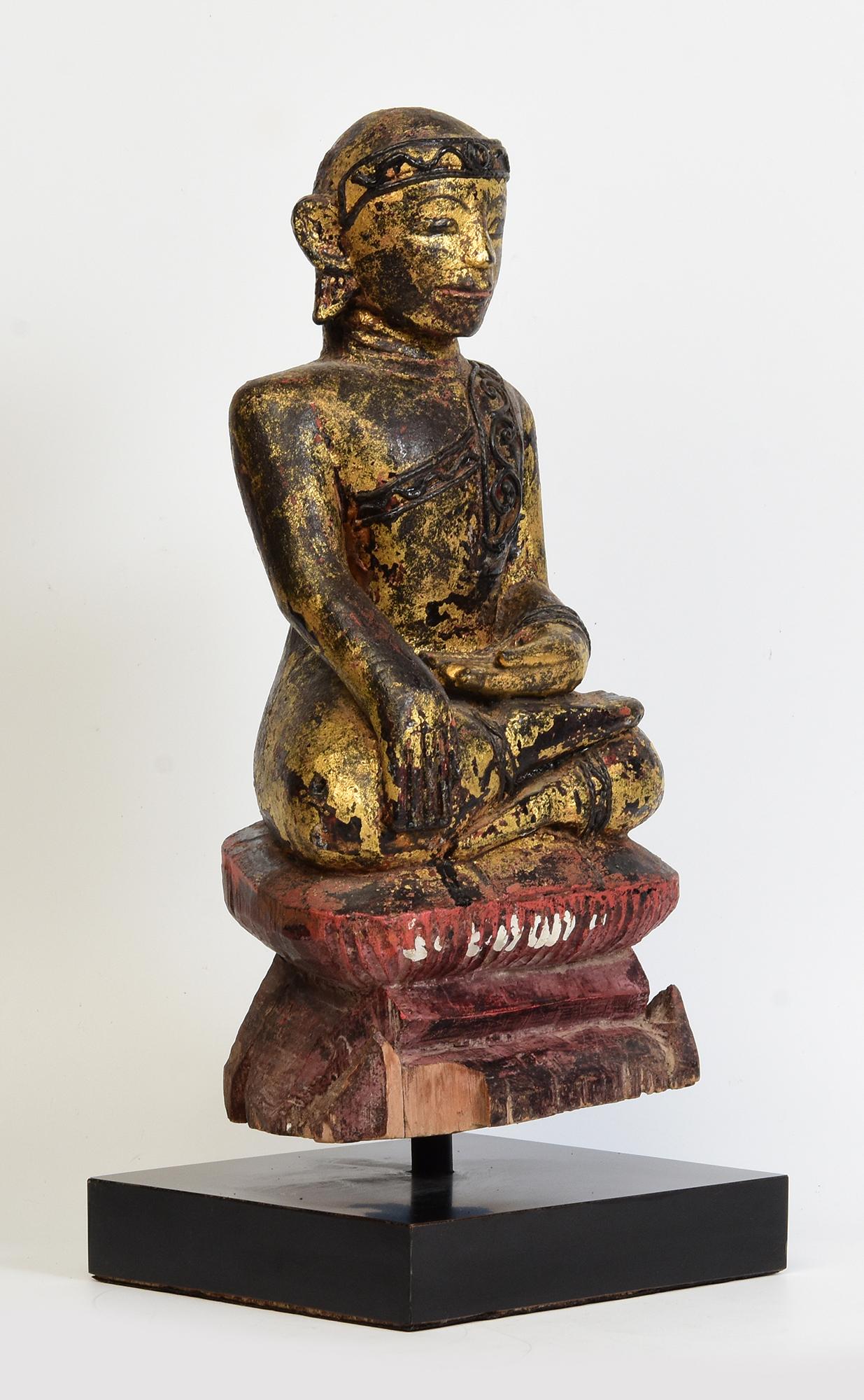 18th Century, Mon, Antique Burmese Wooden Seated Buddha For Sale 7