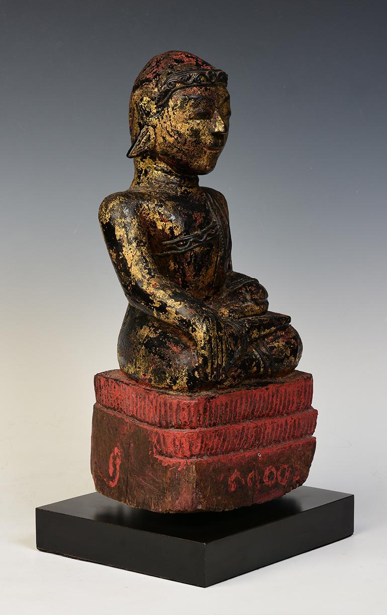 18th Century, Mon, Antique Burmese Wooden Seated Buddha 8