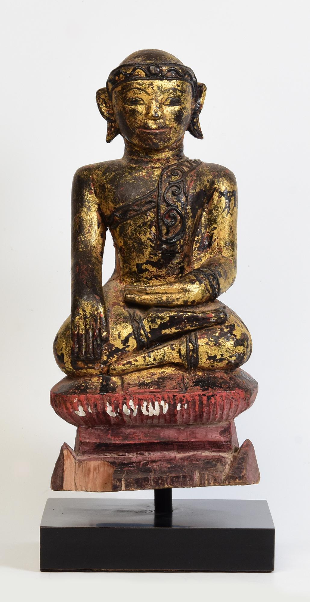 18th Century, Mon, Antique Burmese Wooden Seated Buddha For Sale 8