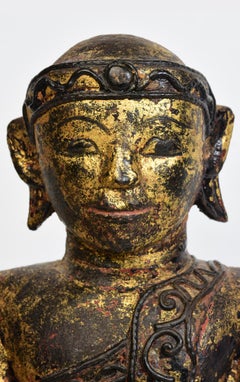 18th Century, Mon, Antique Burmese Wooden Seated Buddha