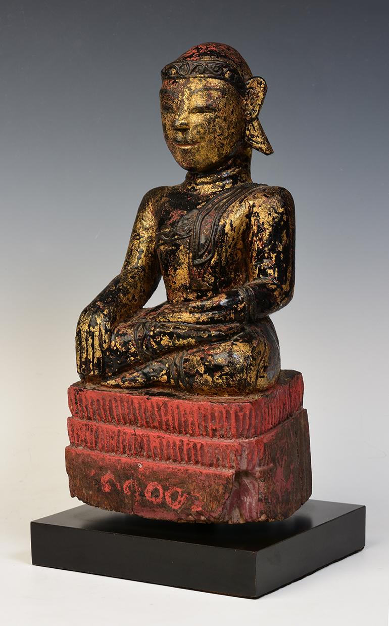 18th Century, Mon, Antique Burmese Wooden Seated Buddha 2